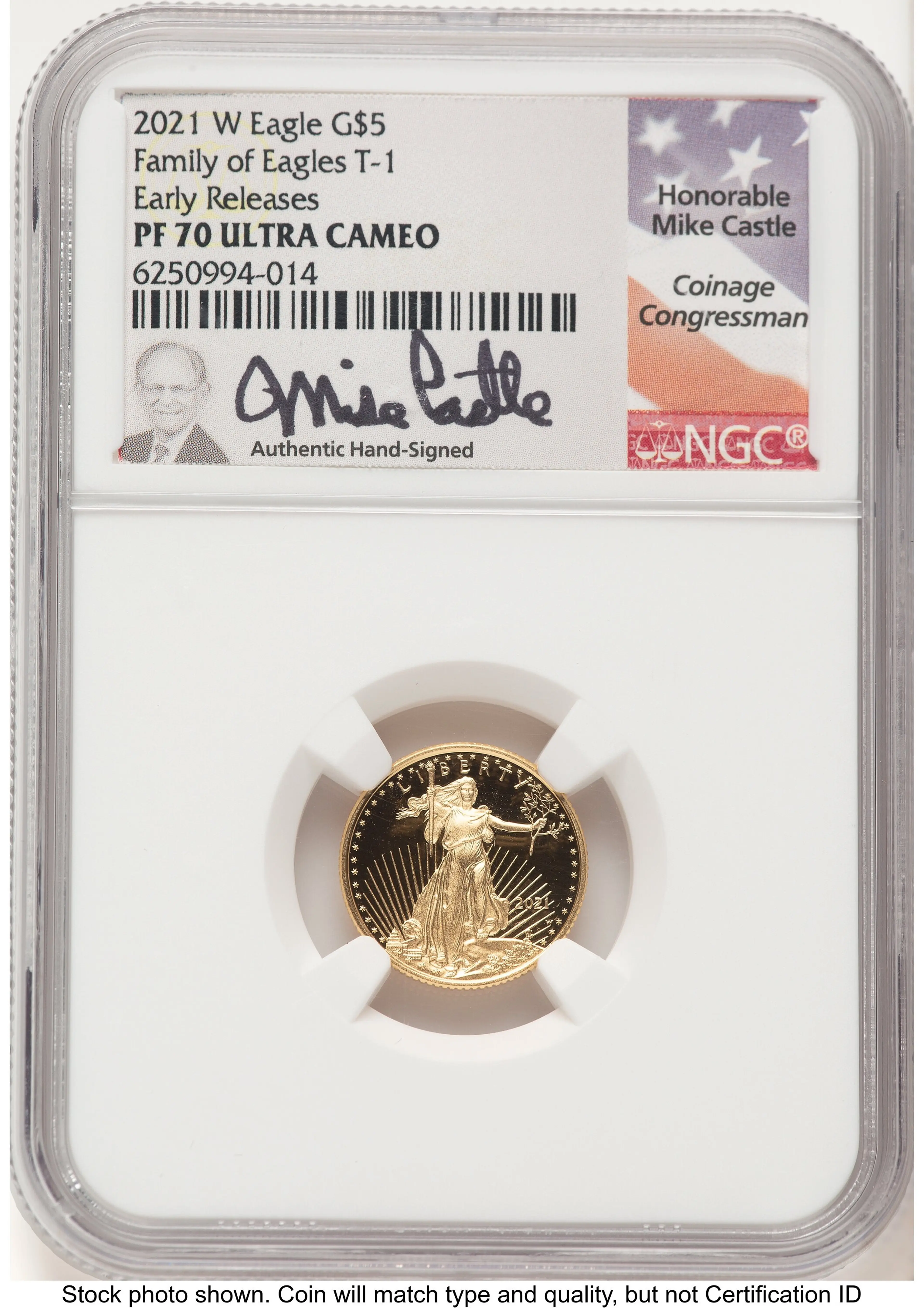 2021-W Type 1 Proof Gold Eagle 1/10 oz ER Mike Castle