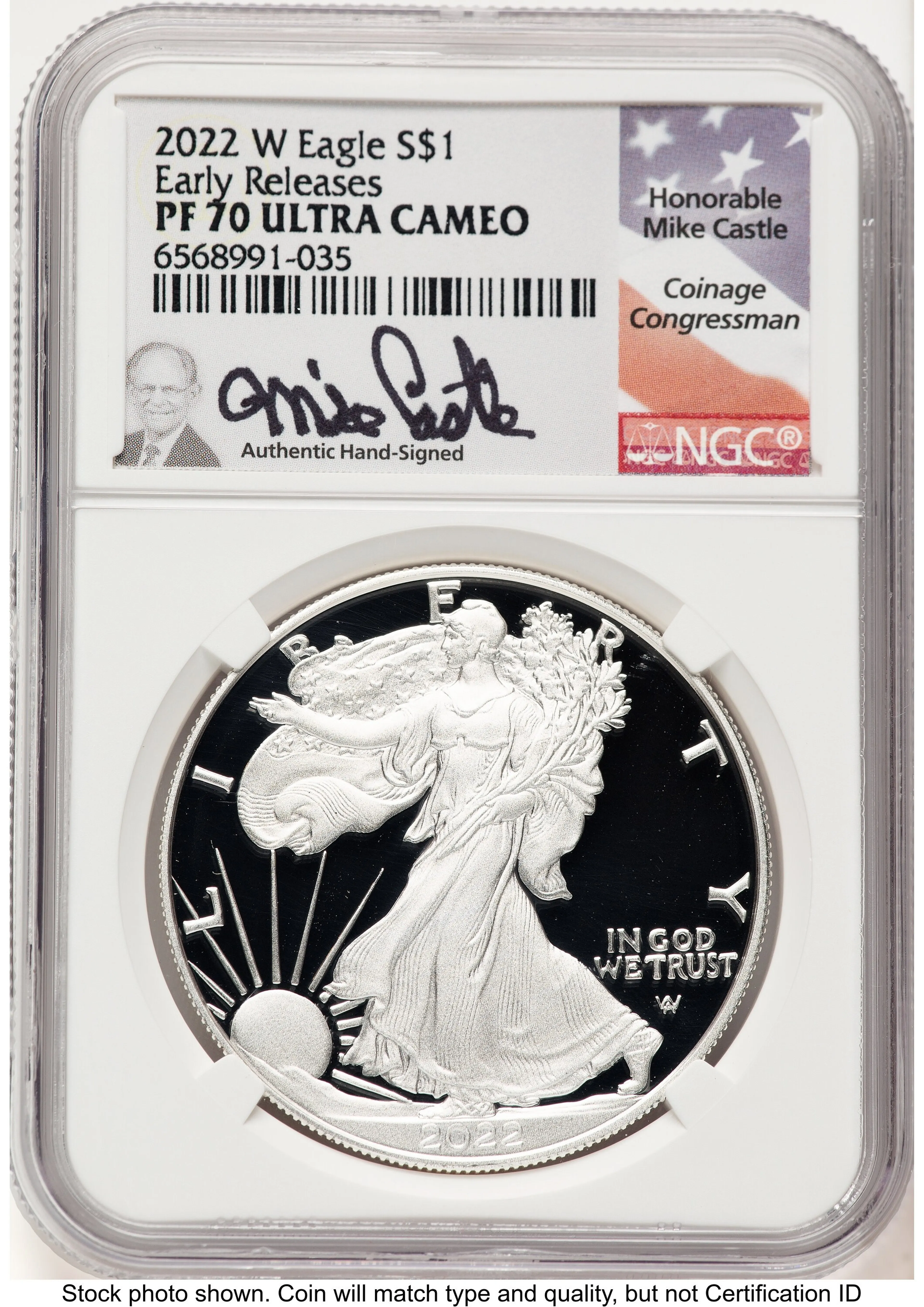 2022-W Proof Silver Eagle 1 oz ER Mike Castle - Image 1