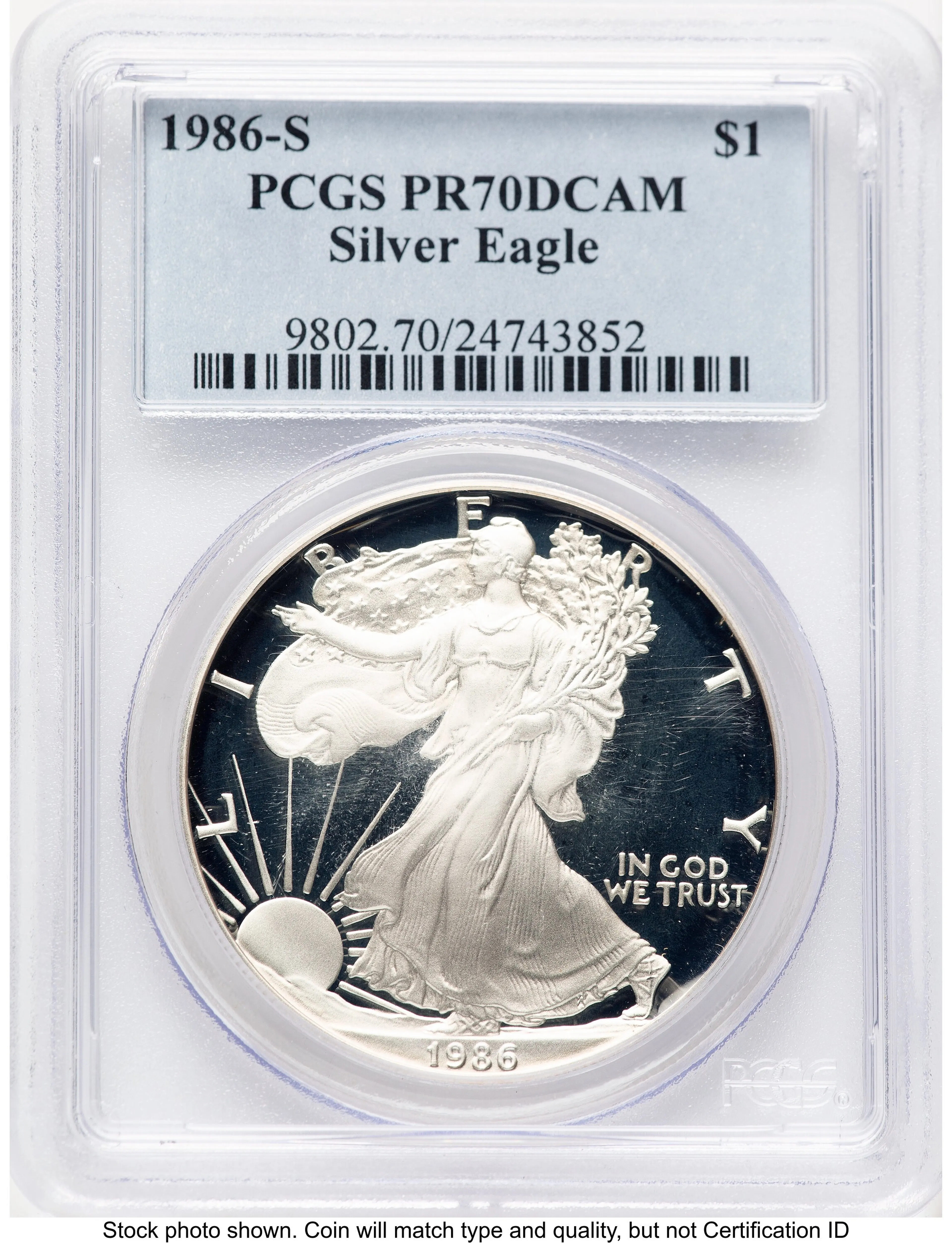 1986-S Proof Silver Eagle 1 oz Blue Label - Image 1