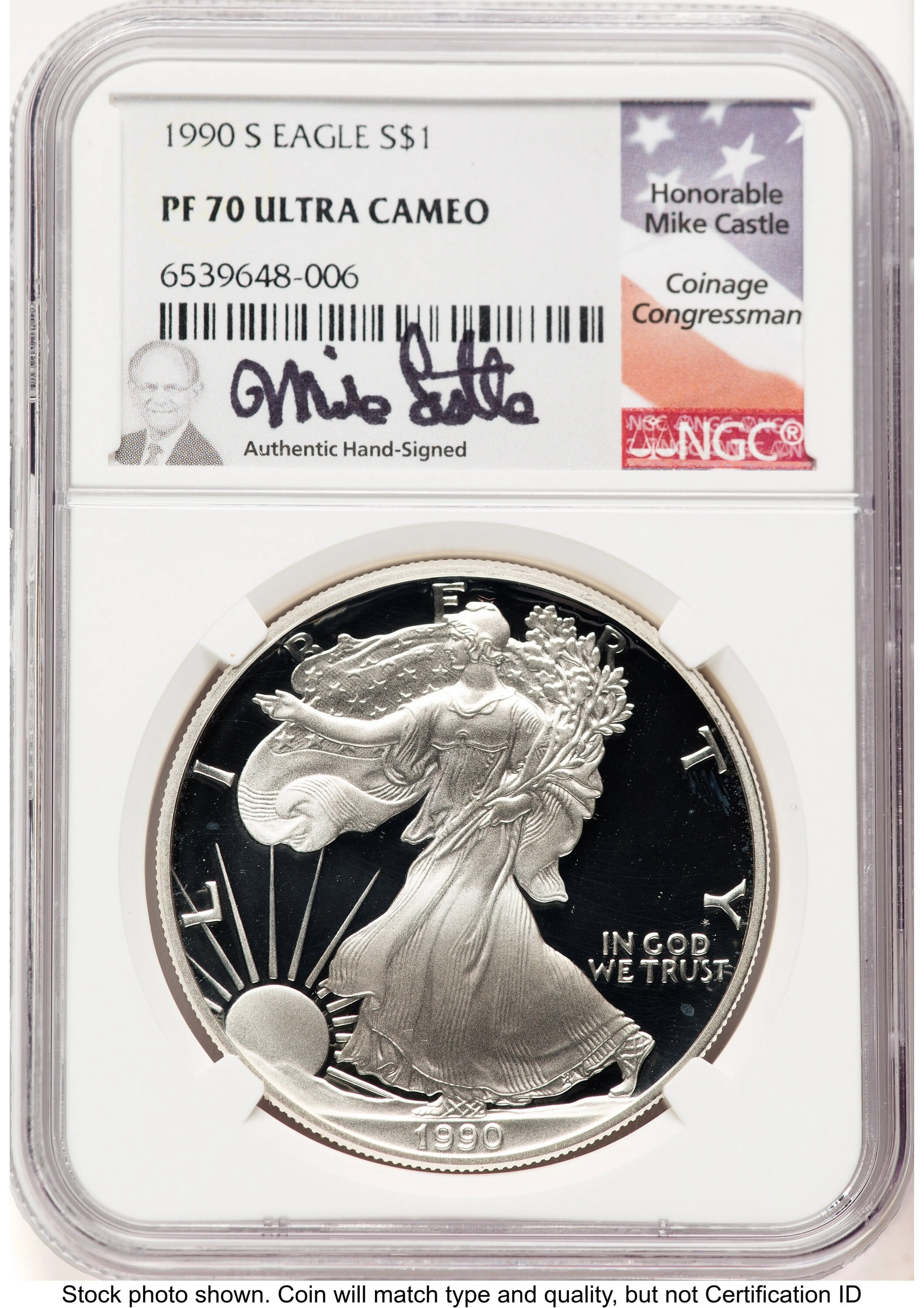 1990-S Proof Silver Eagle 1 oz Mike Castle - Image 1