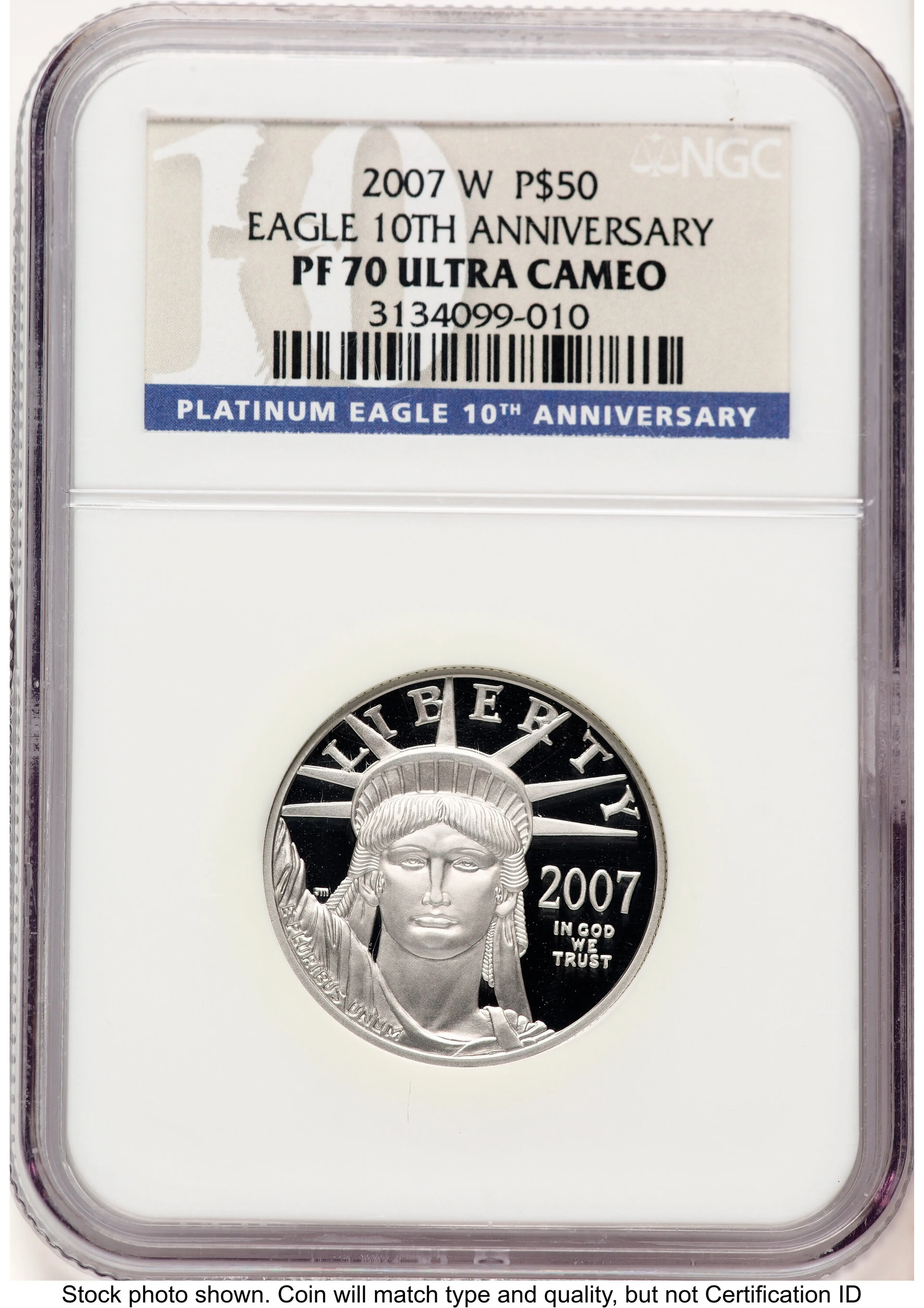 2007-W Proof Platinum Eagle 1/2 oz 10th Anniversary Label