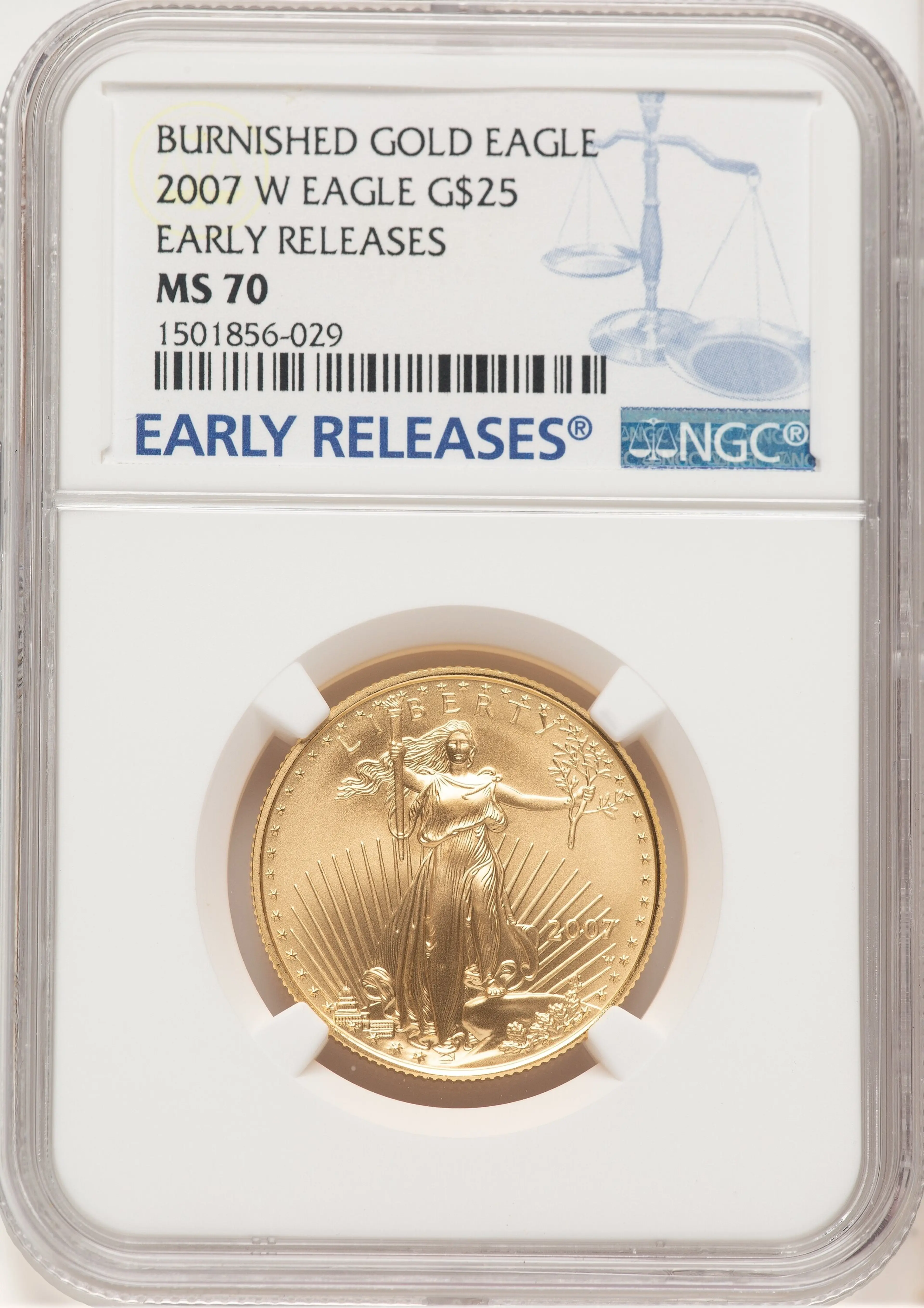 2007-W Burnished Gold Eagle 1/2 oz ER Blue