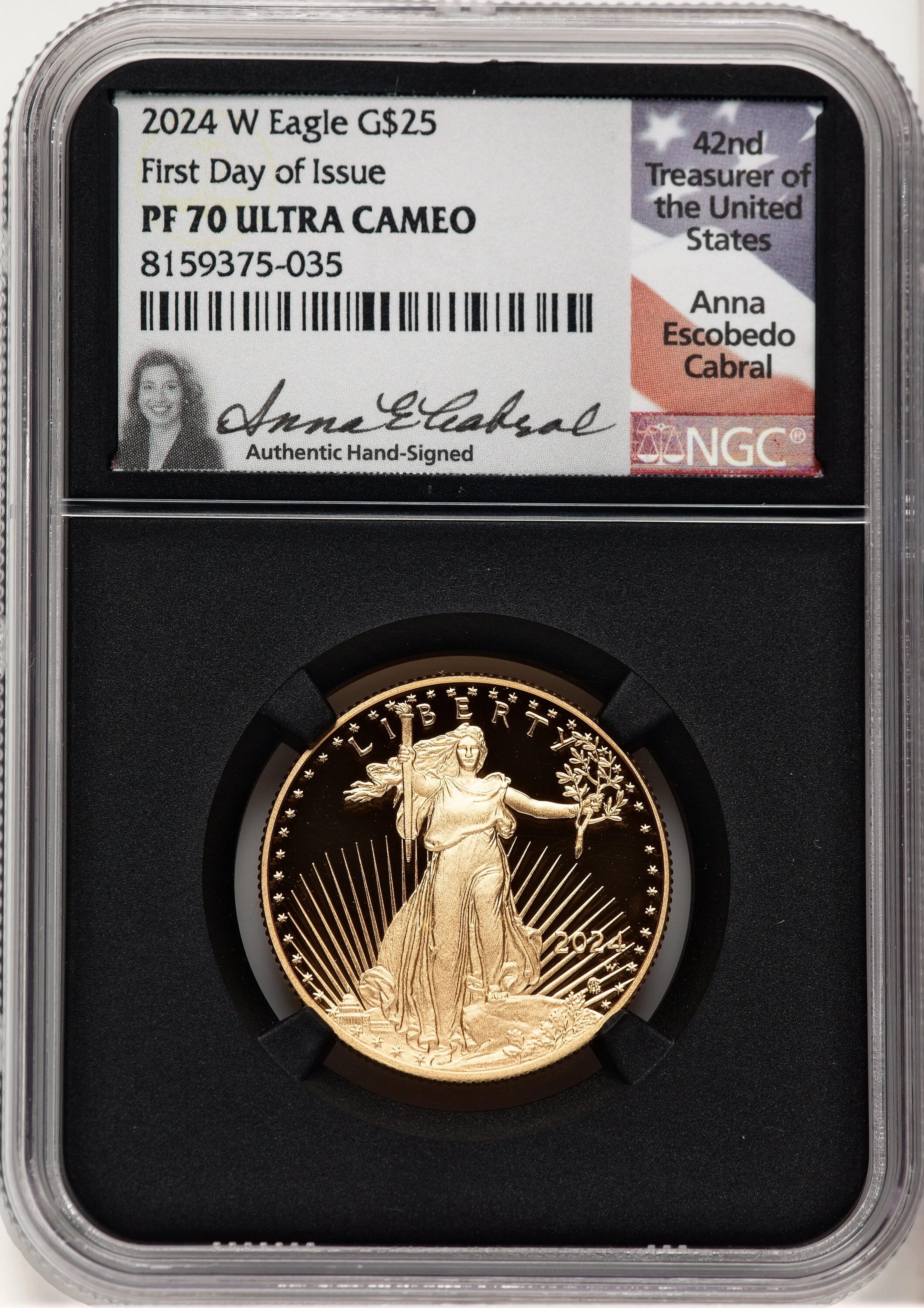 2024-W Proof Gold Eagle 1/2 oz FDI Anna Cabral Blk Core
