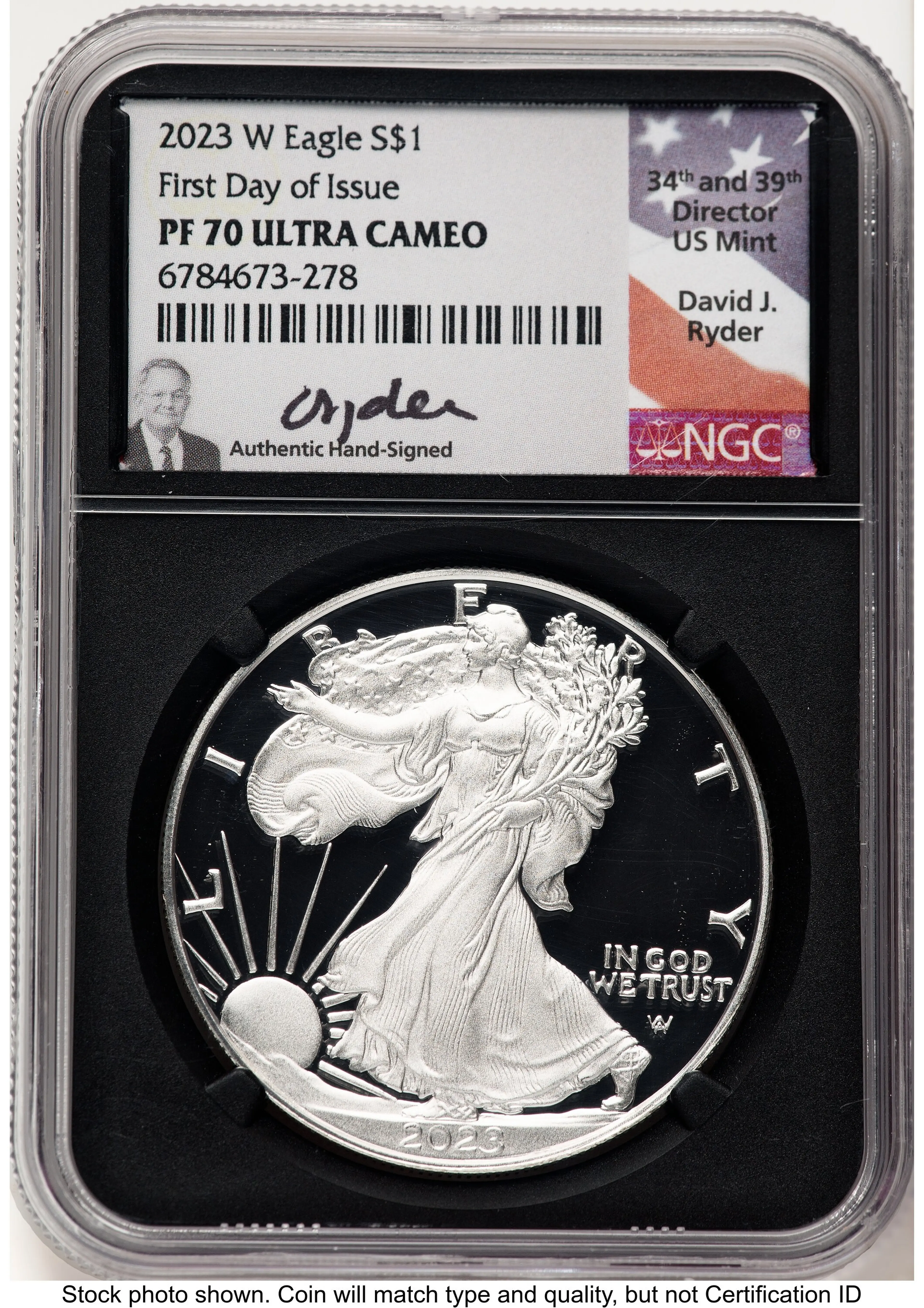 2023-W Proof Silver Eagle 1 oz FDI David Ryder Blk Core