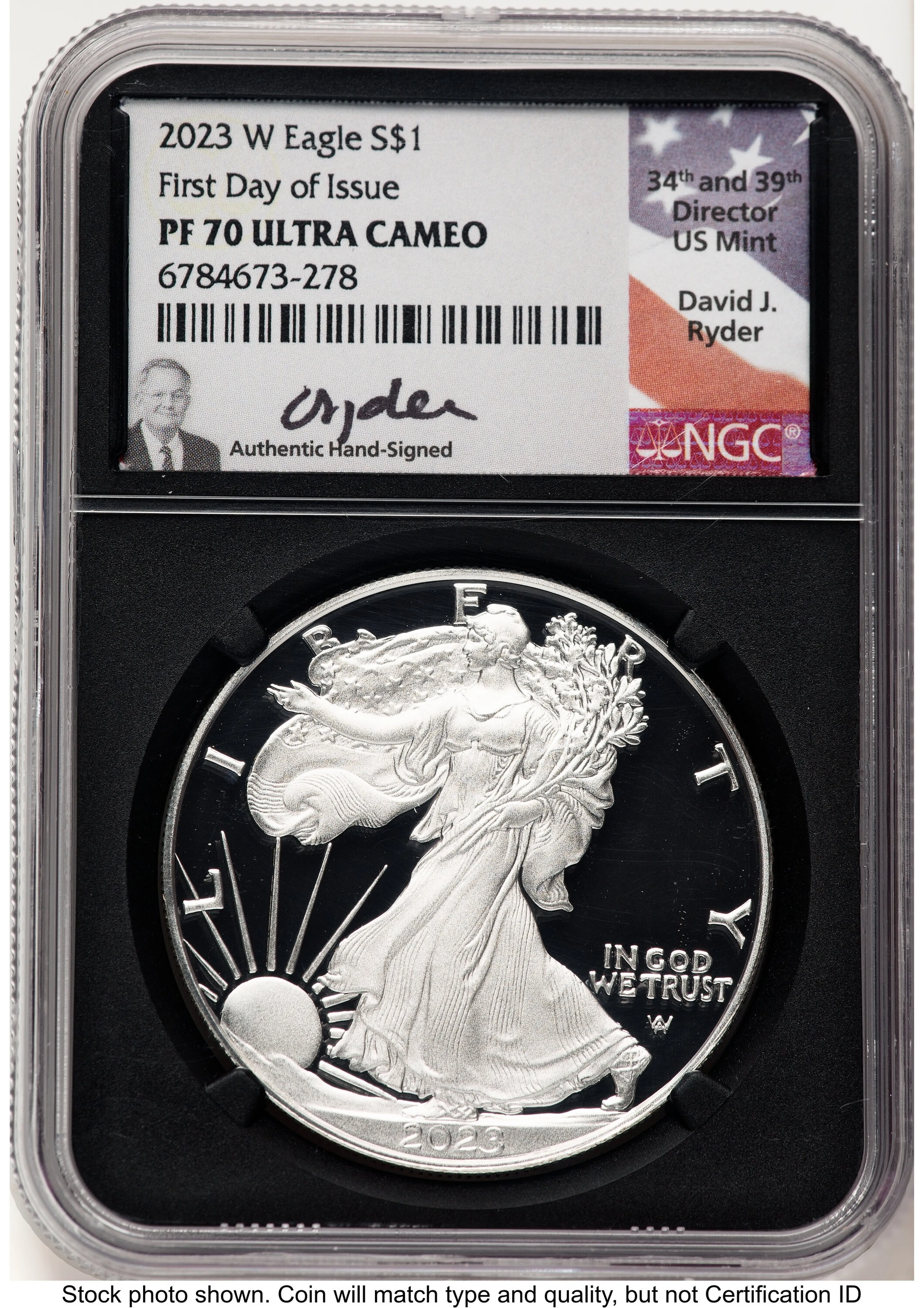 2023-W Proof Silver Eagle 1 oz FDI David Ryder Blk Core - Image 1
