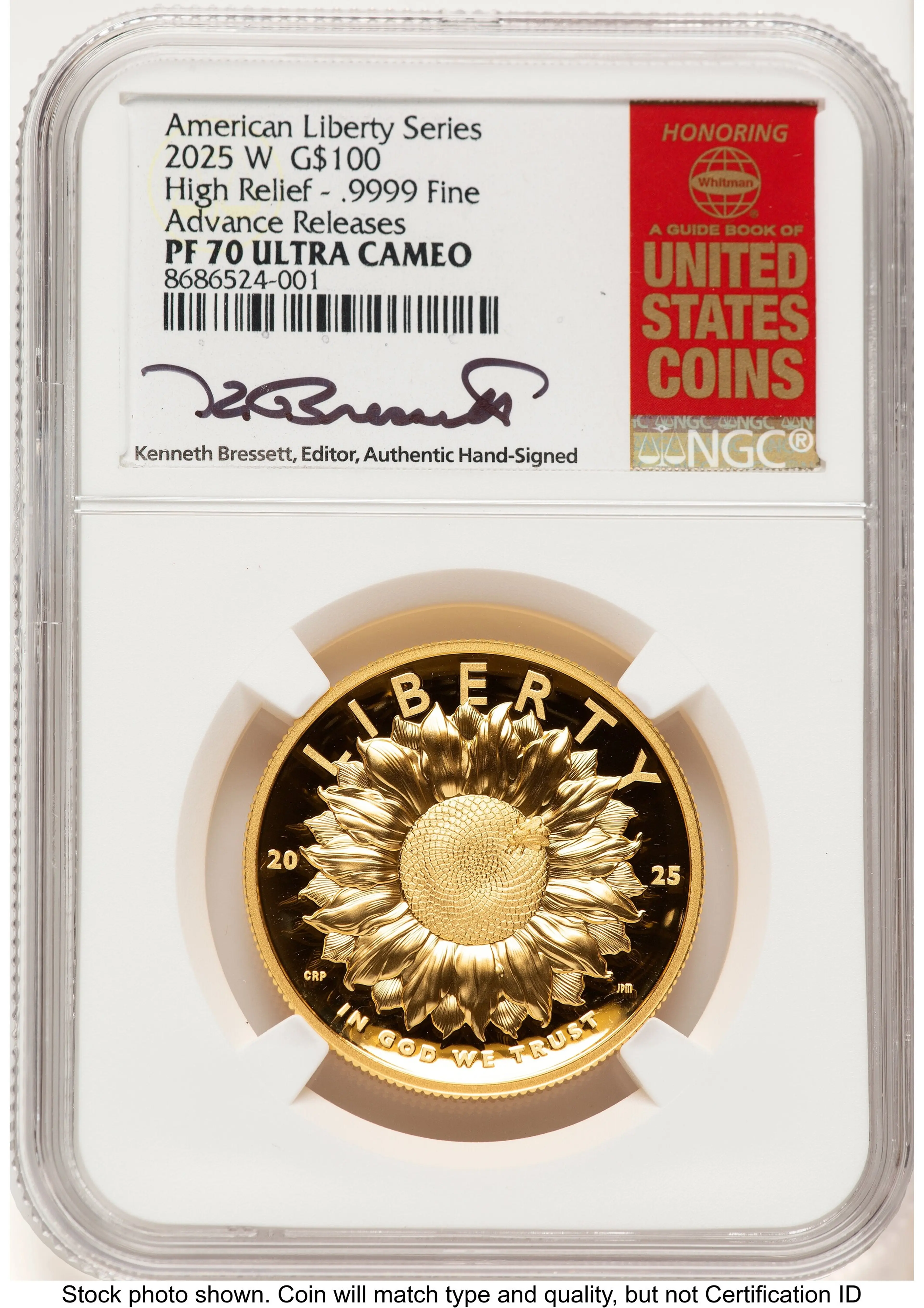2025-W G$100 American Liberty High Relief, DC AR Kenneth Bressett Red Book