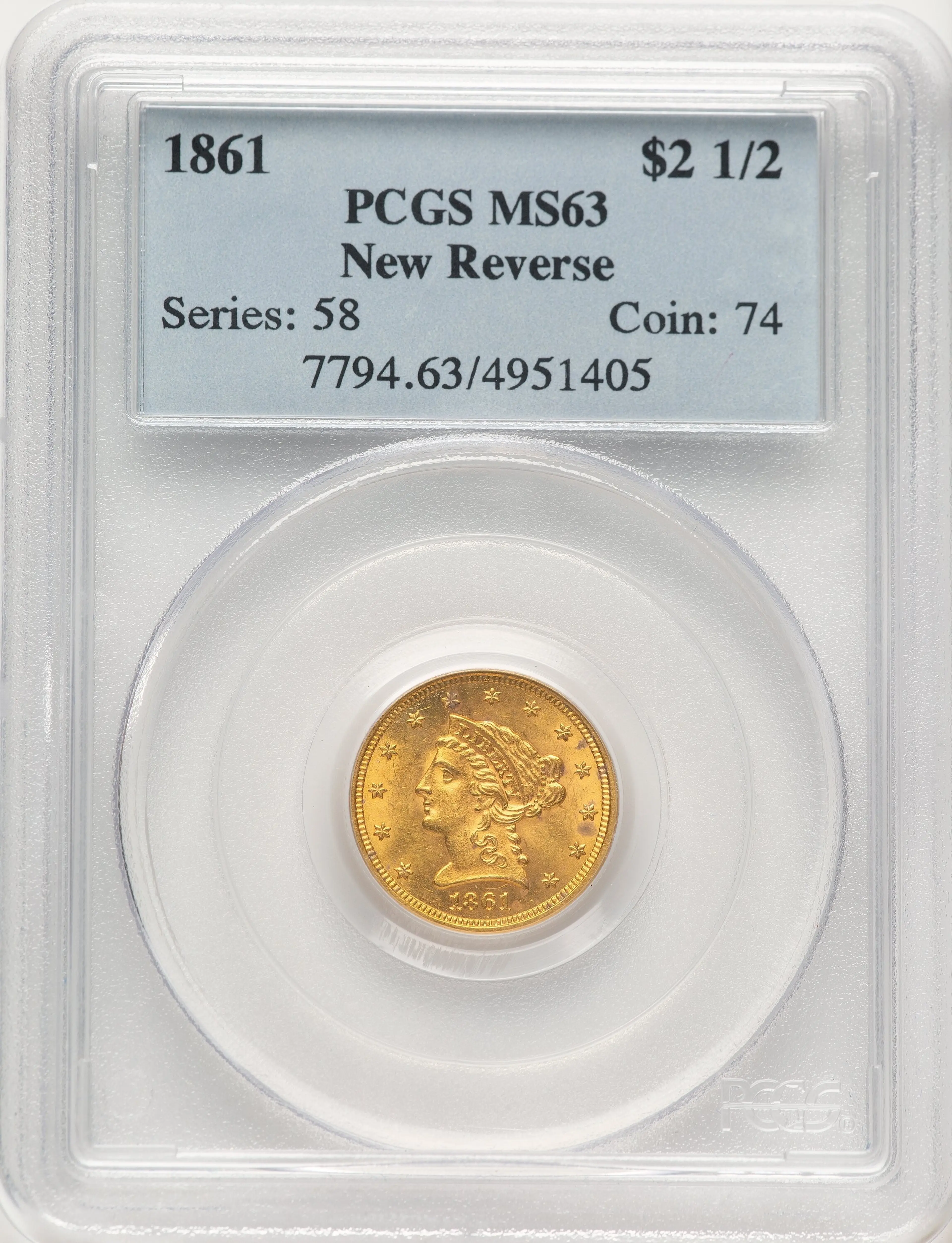 1861 $2 1/2 New Reverse, Type 2, MS