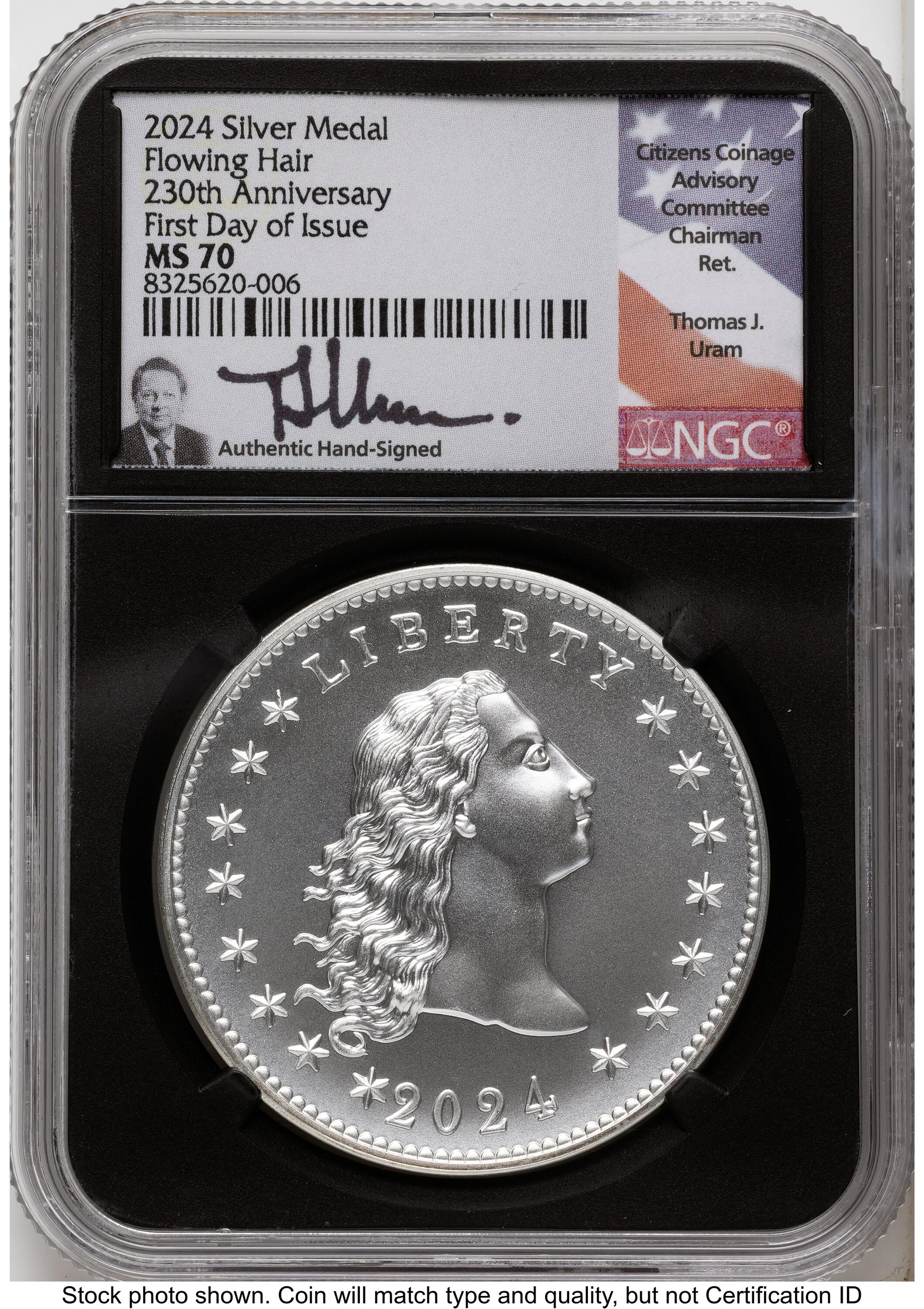 2024-(P) Silver 230th Anniversary Flowing Hair Medal FDI Thomas Uram Blk Core - Image 1