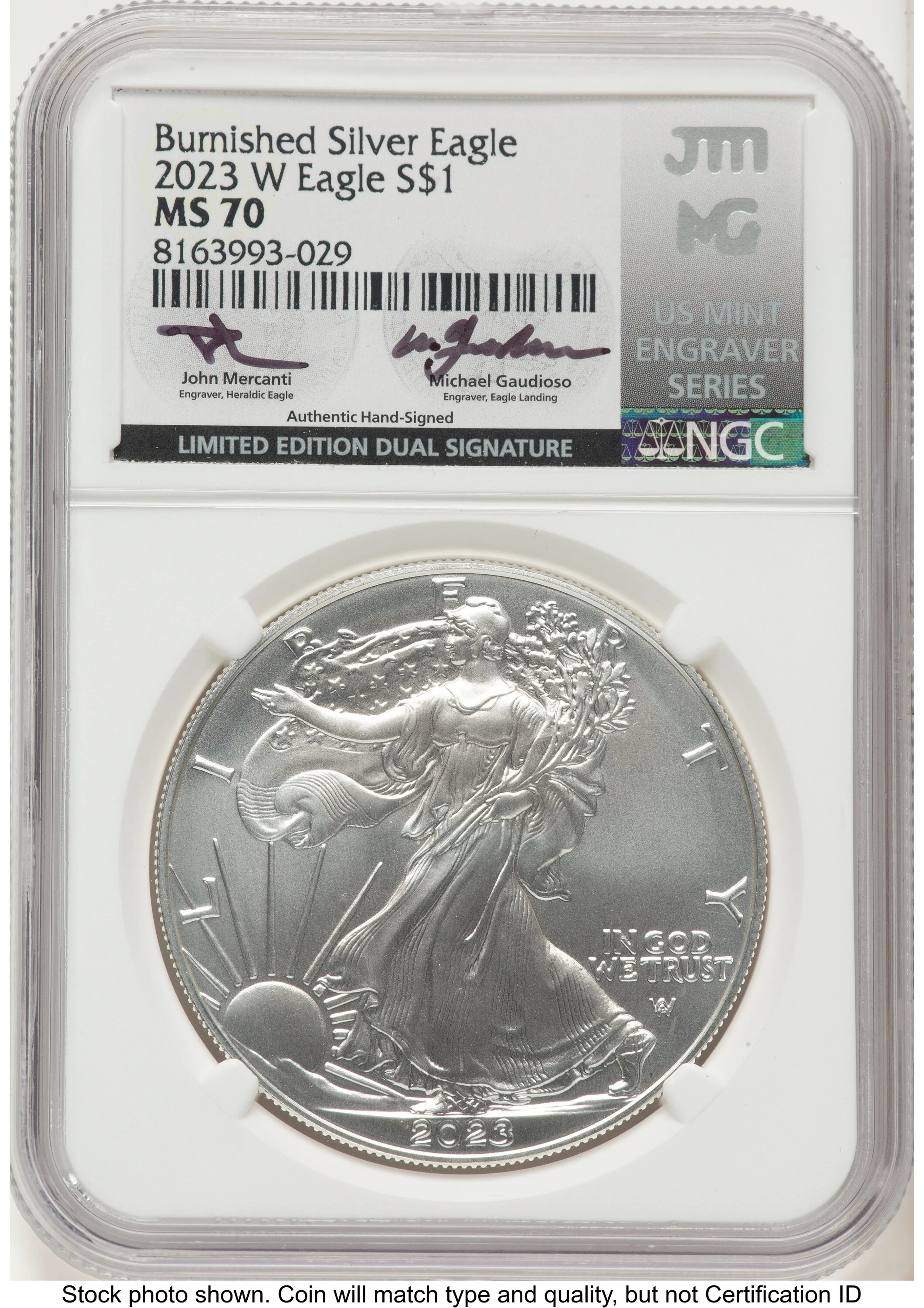 2023-W Burnished Silver Eagle 1 oz John Mercanti/Michael Gaudioso US Mint Engraver Series
