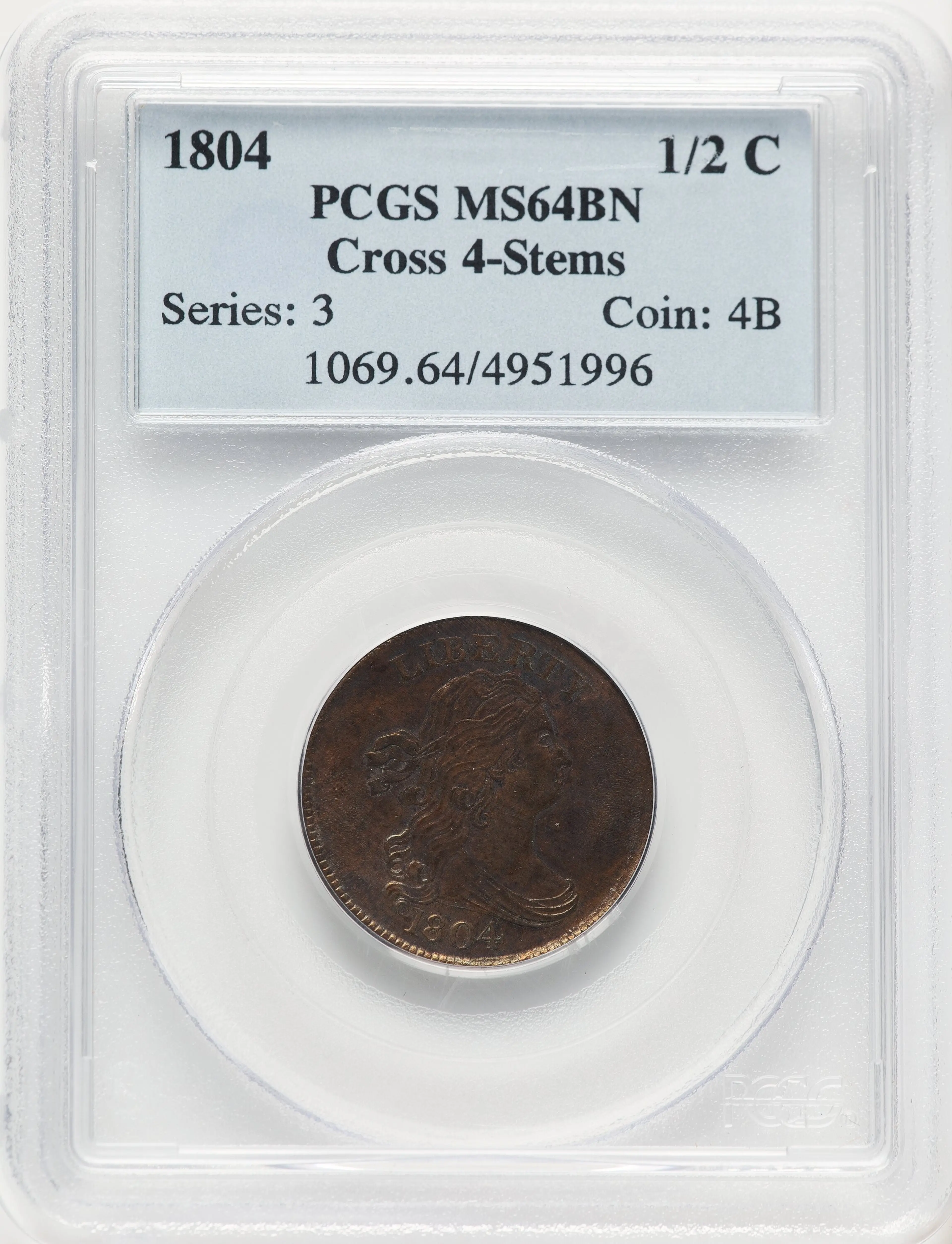 1804 1/2 C Crosslet 4, Stems, BN, MS