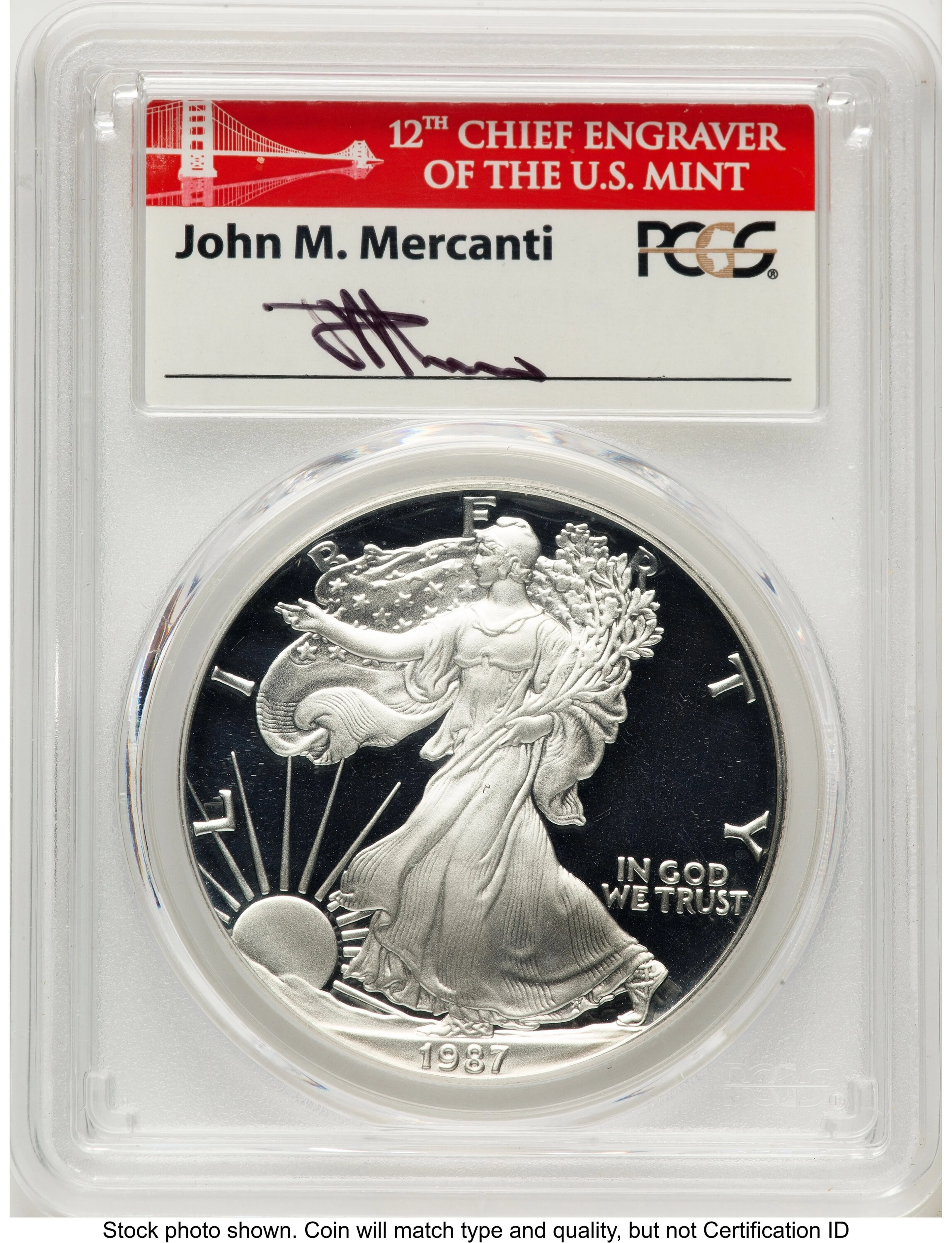 1987-S Proof Silver Eagle 1 oz John Mercanti Bridge - Image 1