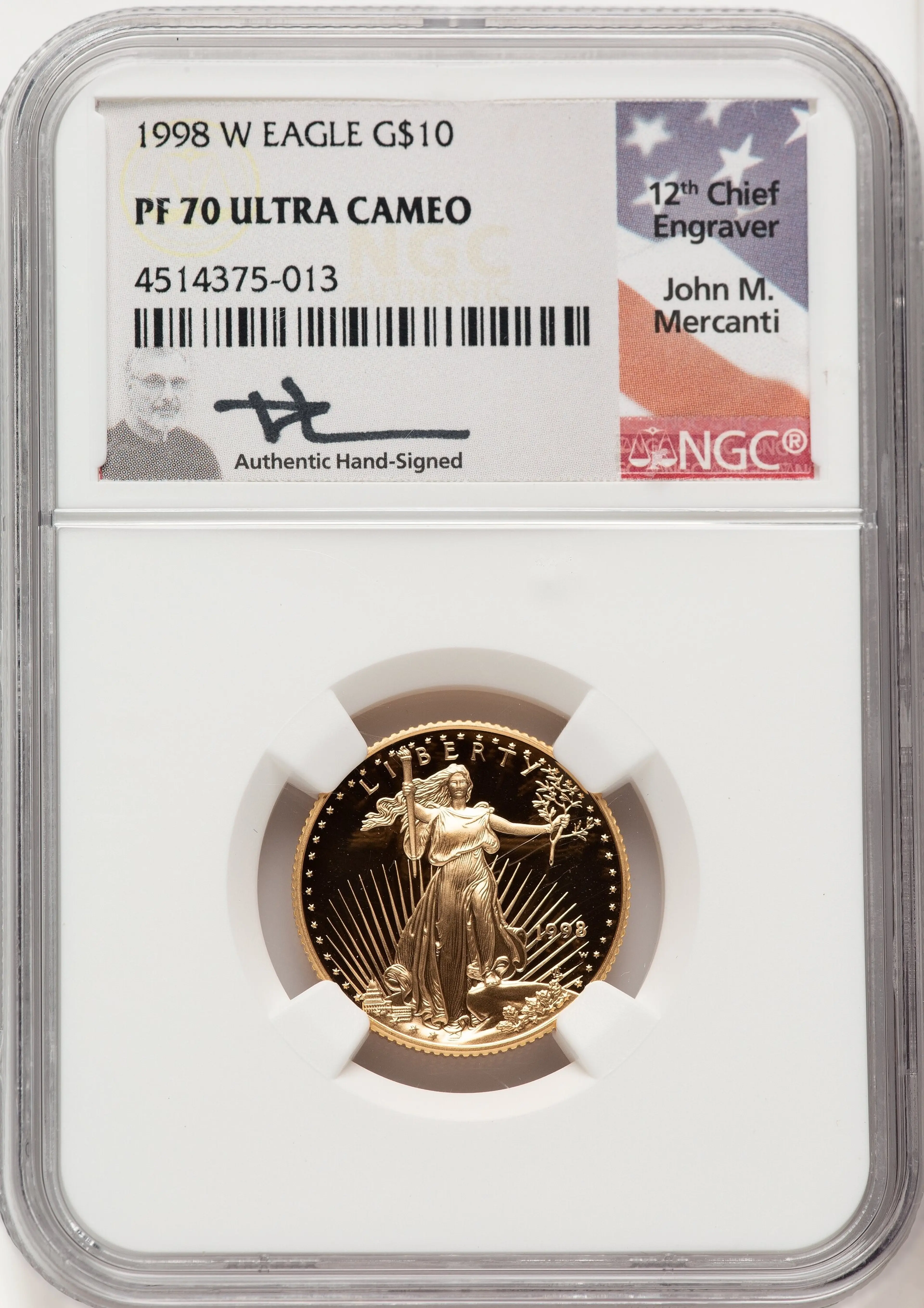 1998-W Proof Gold Eagle 1/4 oz John Mercanti