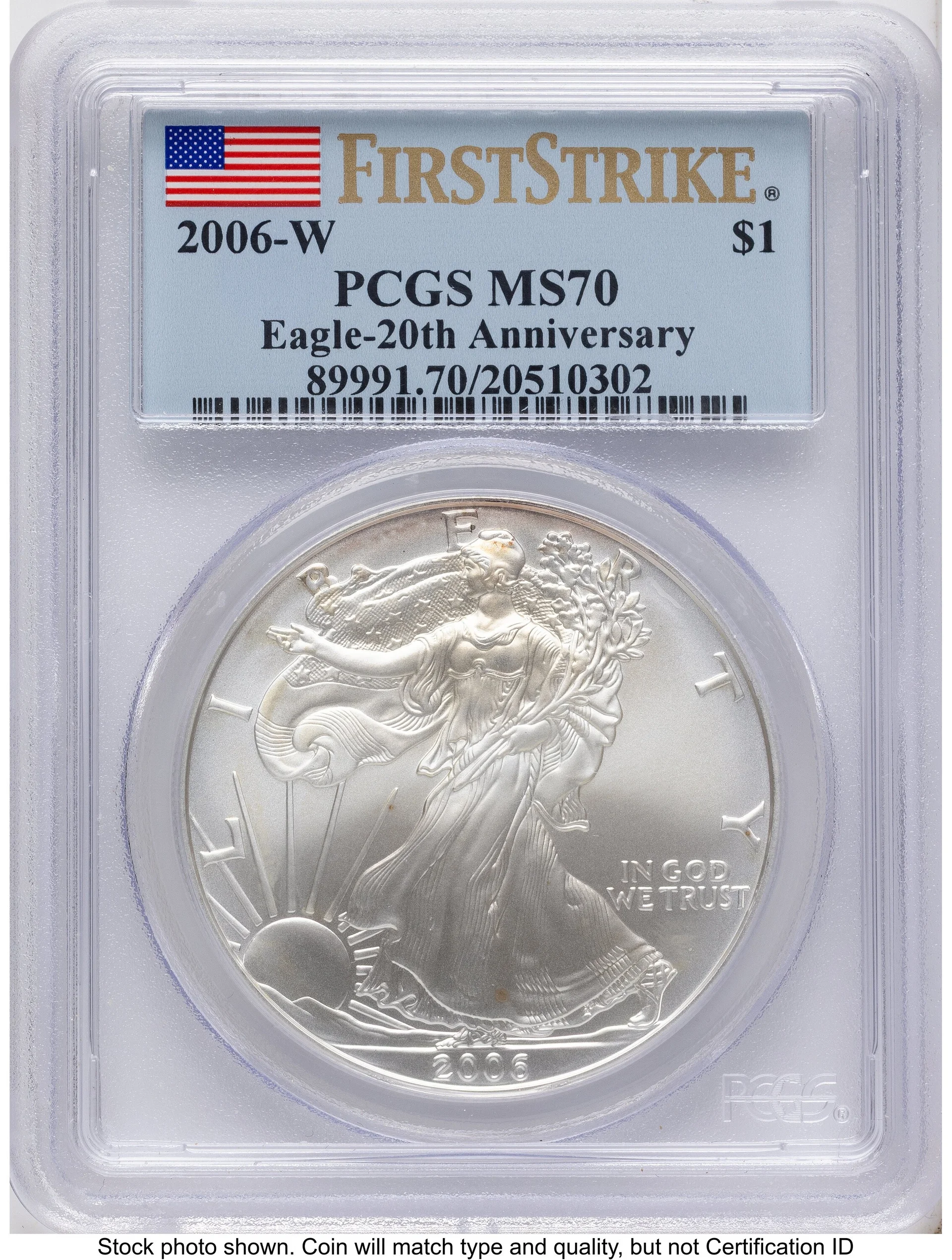 2006 3 Coin 20th Anniversary Silver Eagle Set FS Flag 20th Anniversary Set - 1