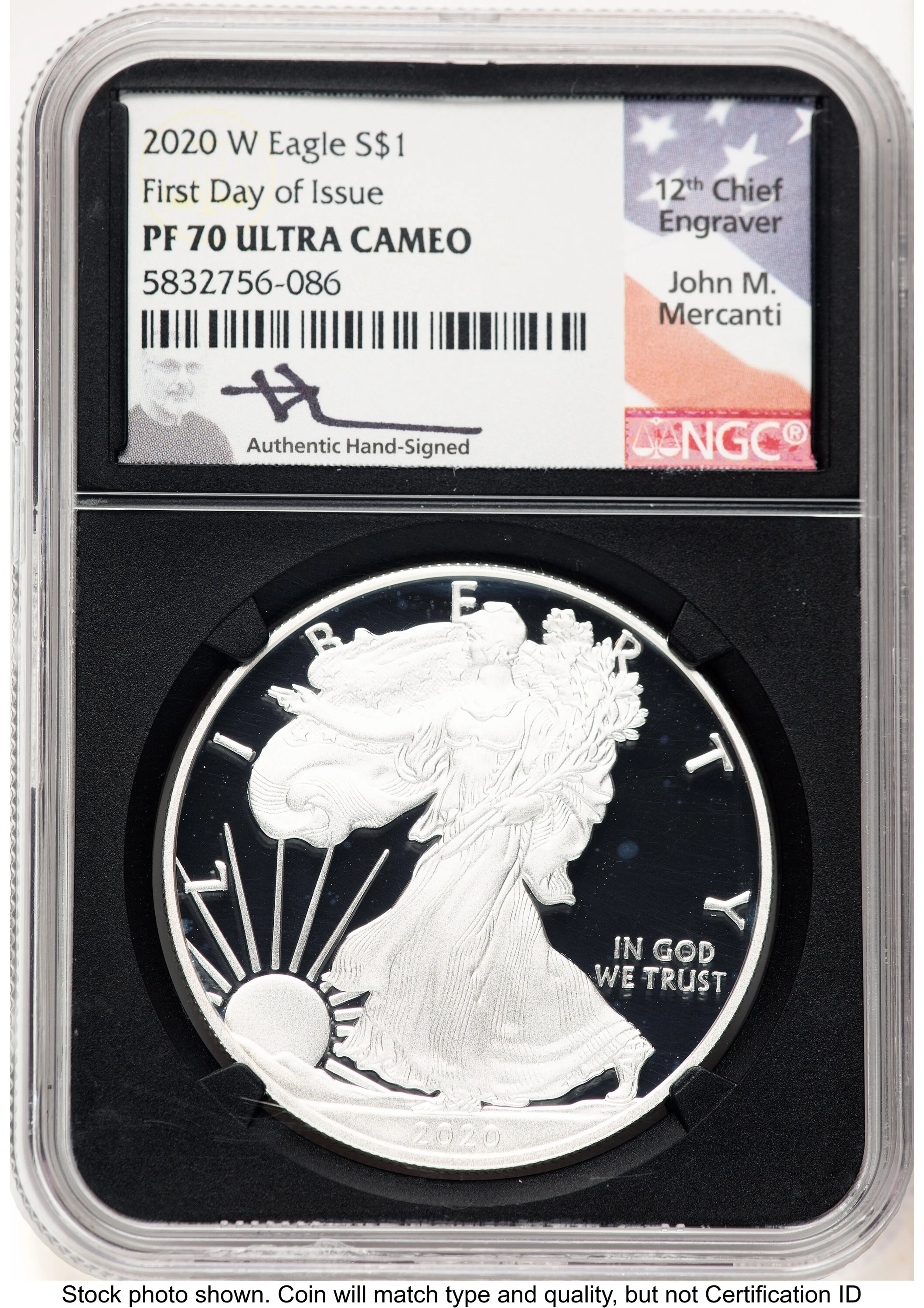 2020-W Proof Silver Eagle 1 oz FDI John Mercanti Blk Core