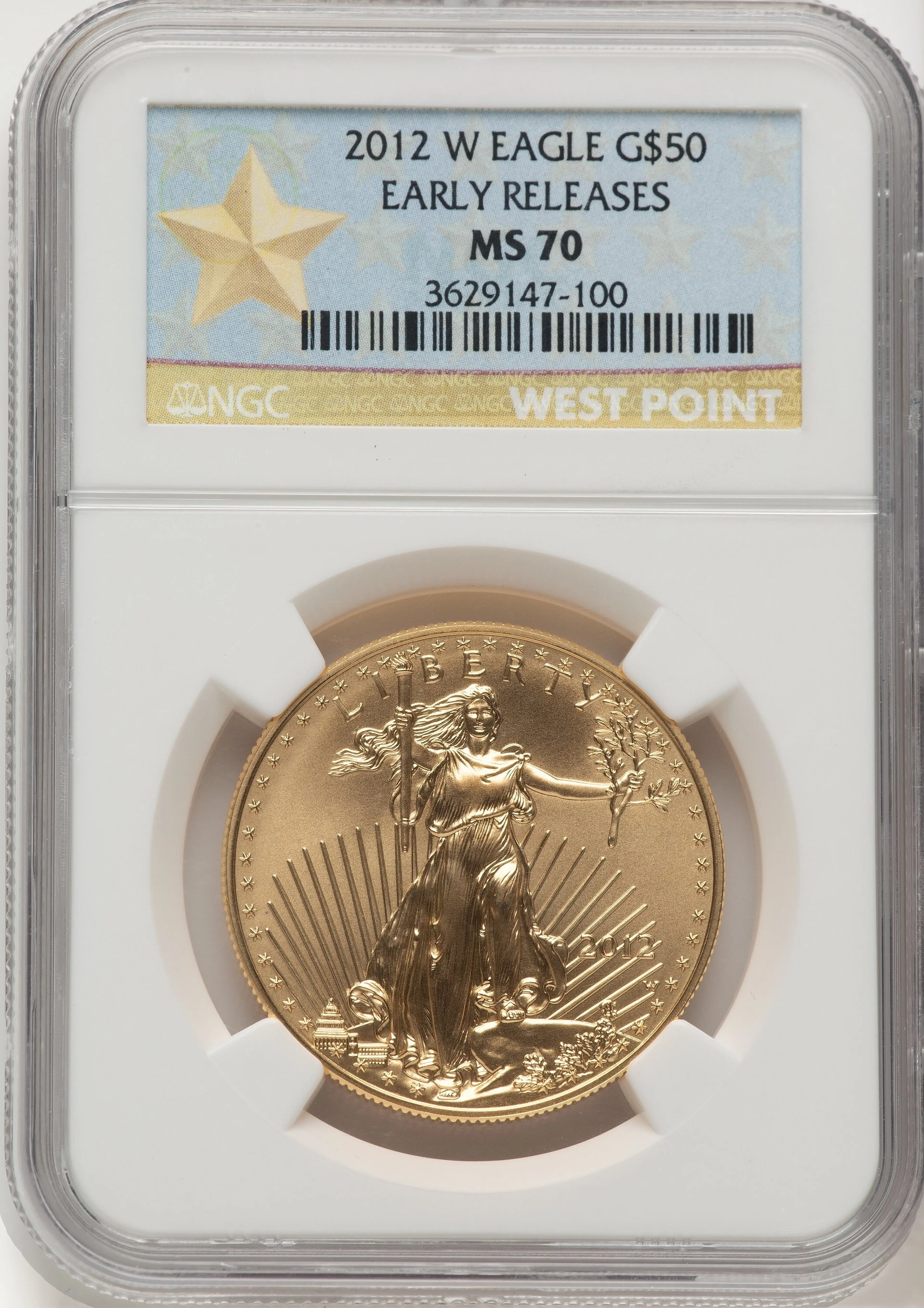 2012-W Burnished Gold Eagle 1 oz ER West Point Star Label