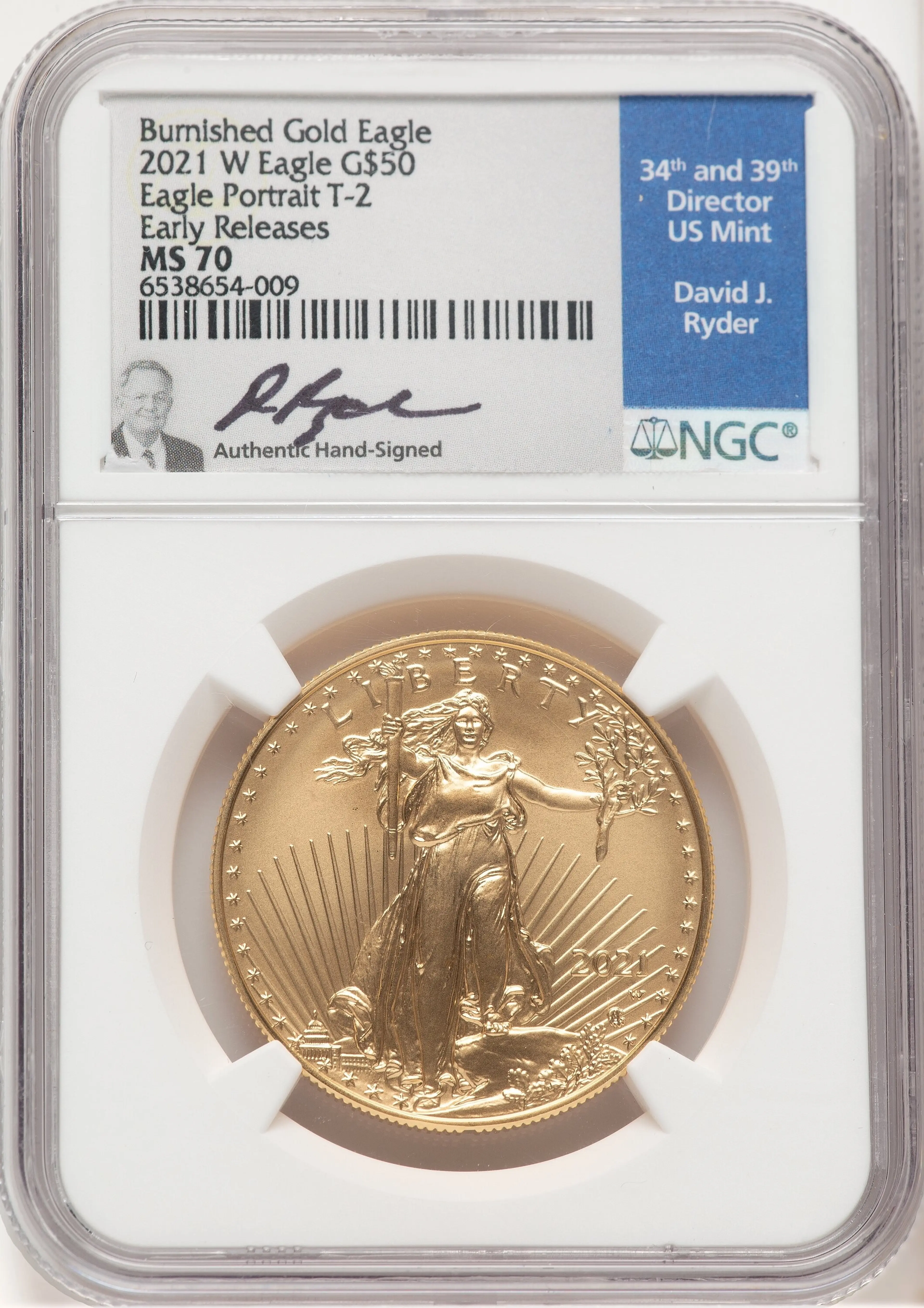 2021-W TY2 Burnished Gold Eagle 1 oz ER David Ryder
