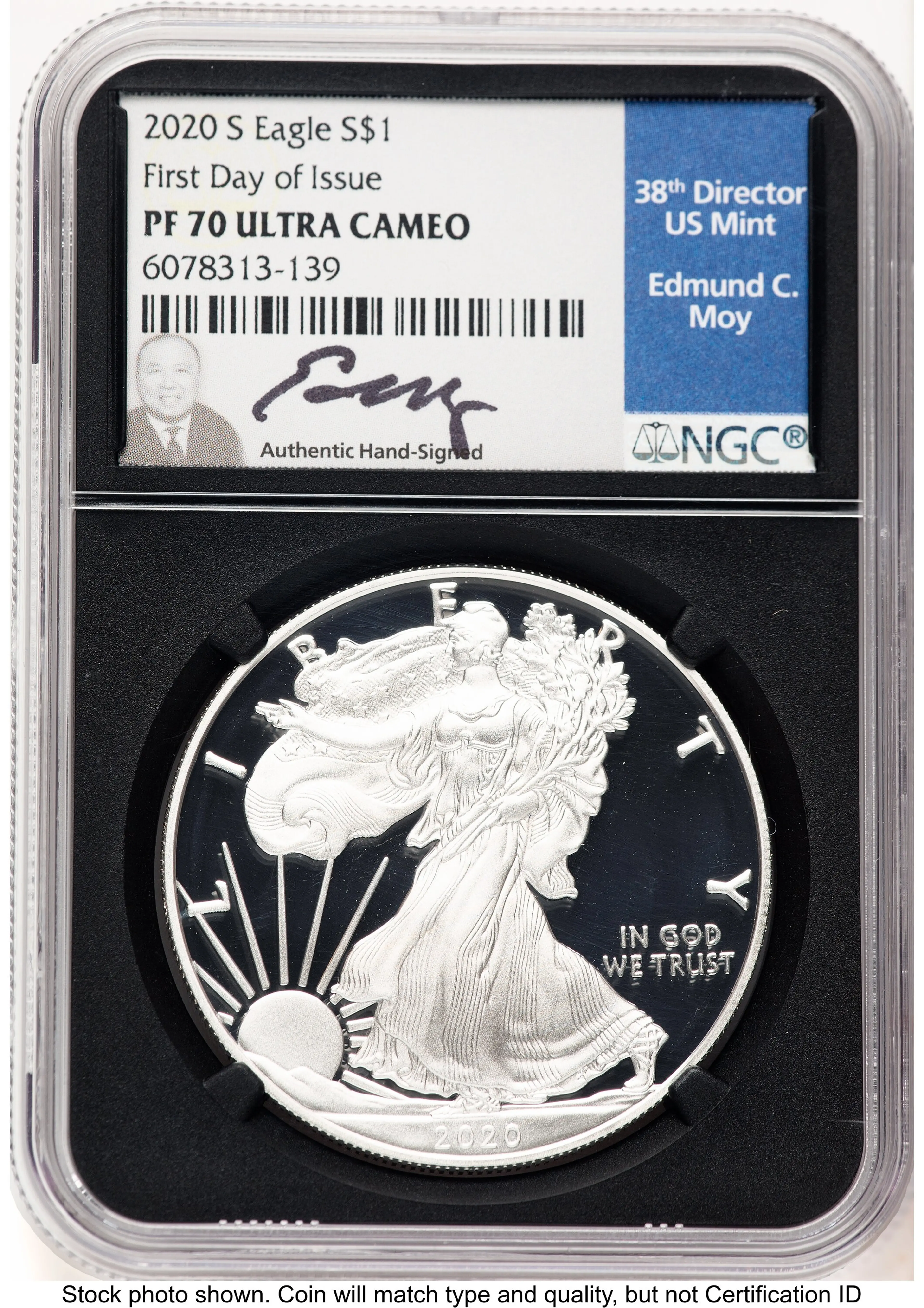 2020-S Proof Silver Eagle 1 oz FDI Ed Moy Blk Core