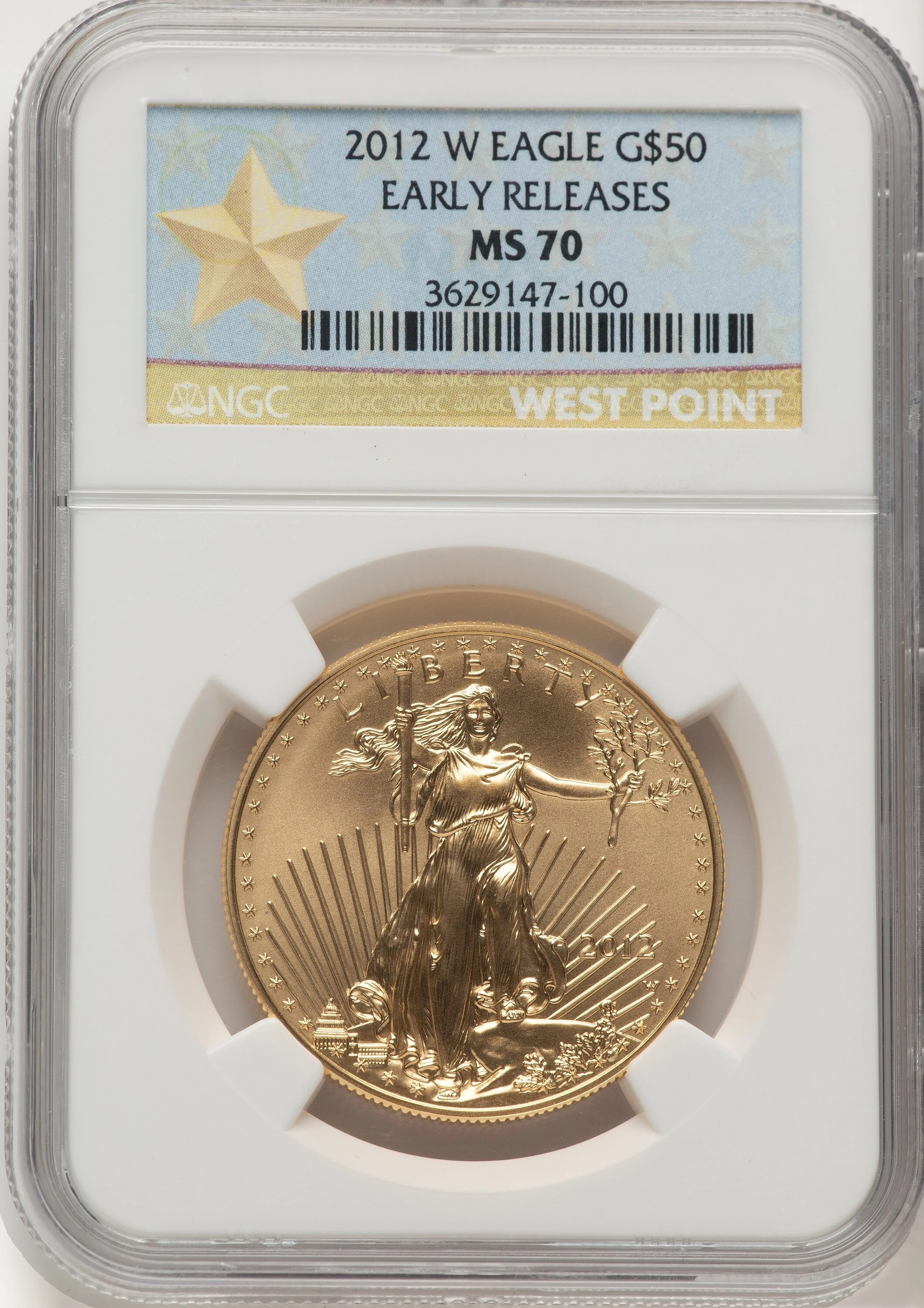 2012-W Burnished Gold Eagle 1 oz ER West Point Star Label - Image 1