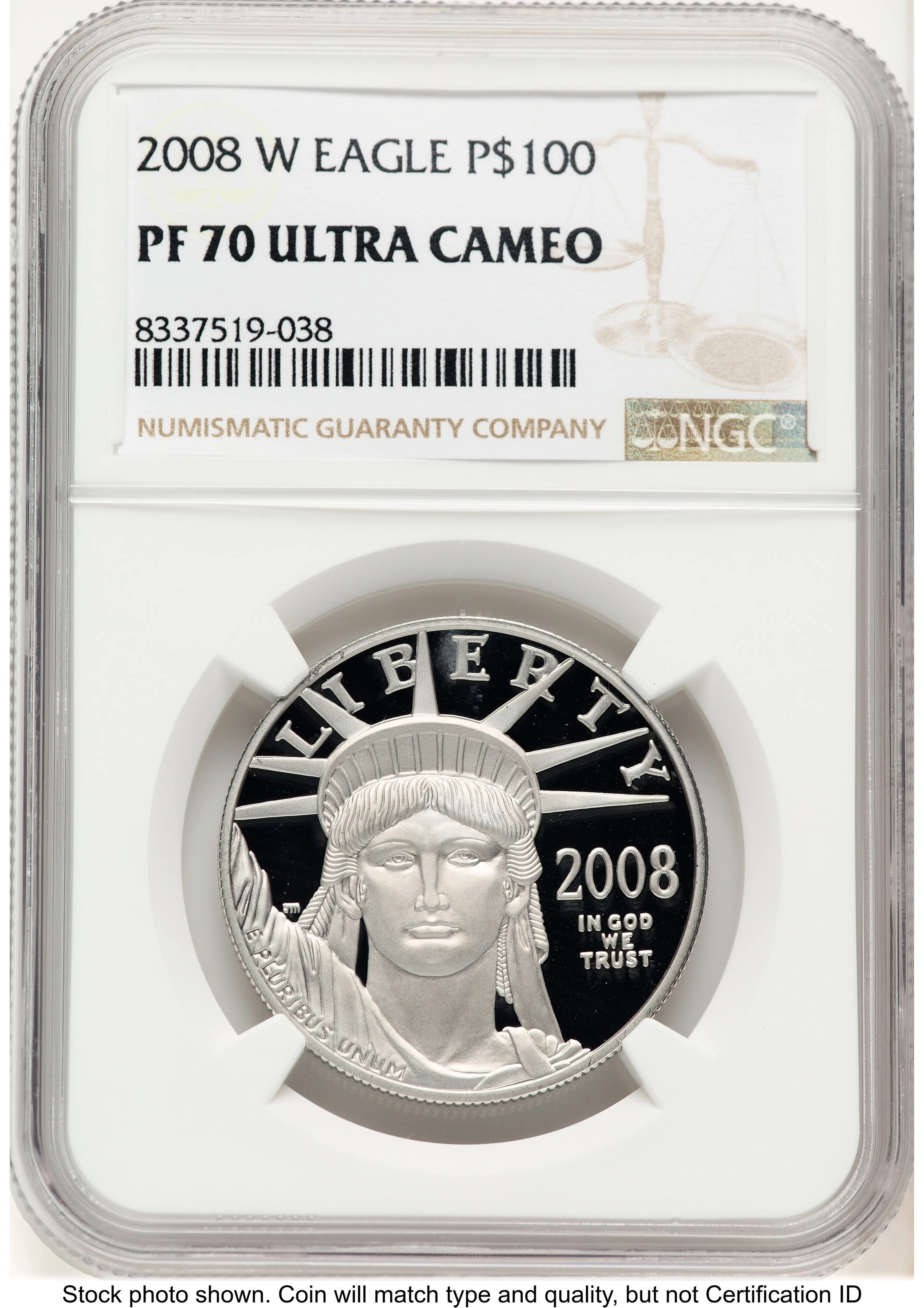 2008-W Proof Platinum Eagle 1 oz Brown Label