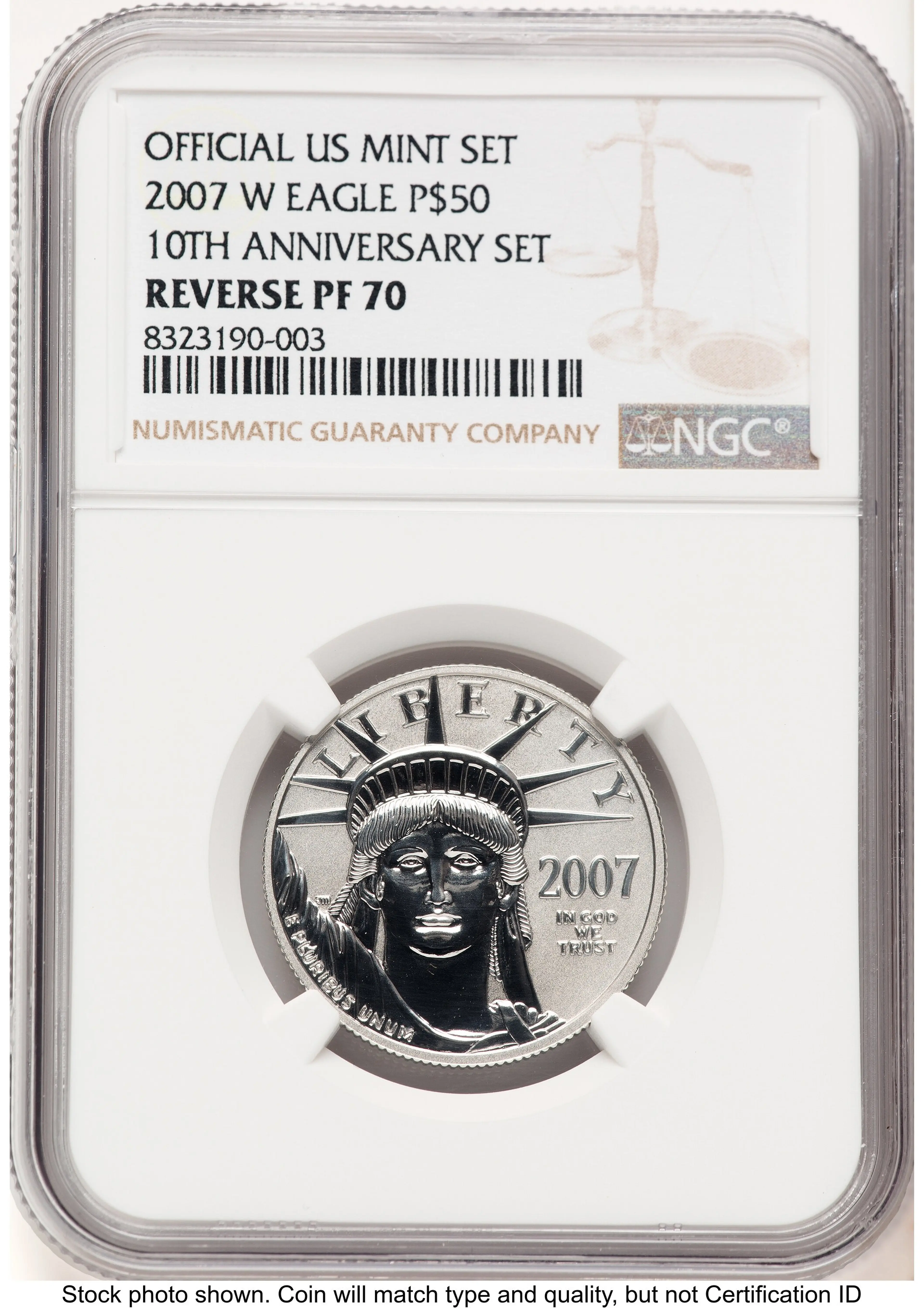2007-W Reverse Proof Platinum Eagle 1/2 oz Brown Label