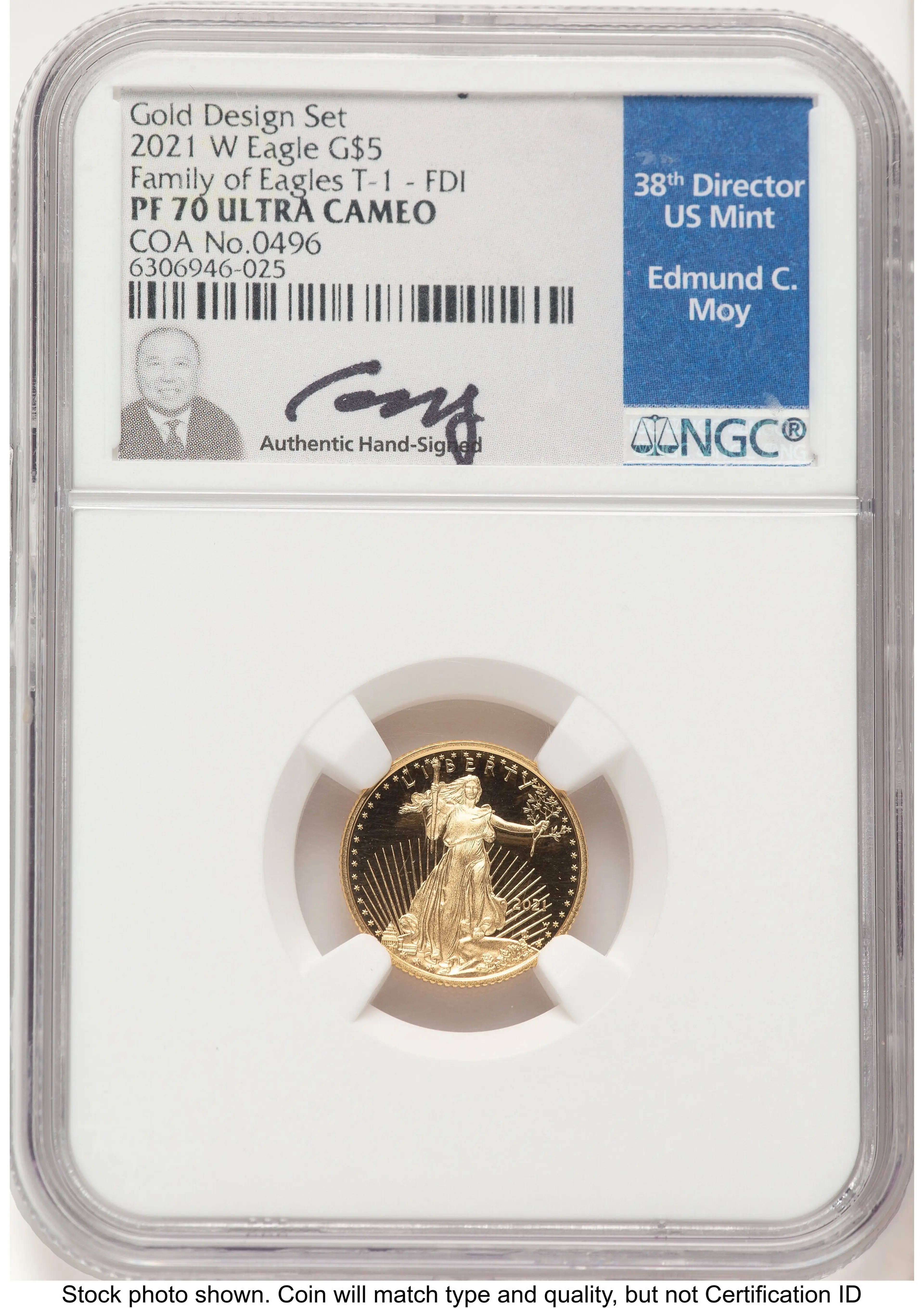 2021-W Type 1 Proof Gold Eagle 1/10 oz FDI Ed Moy