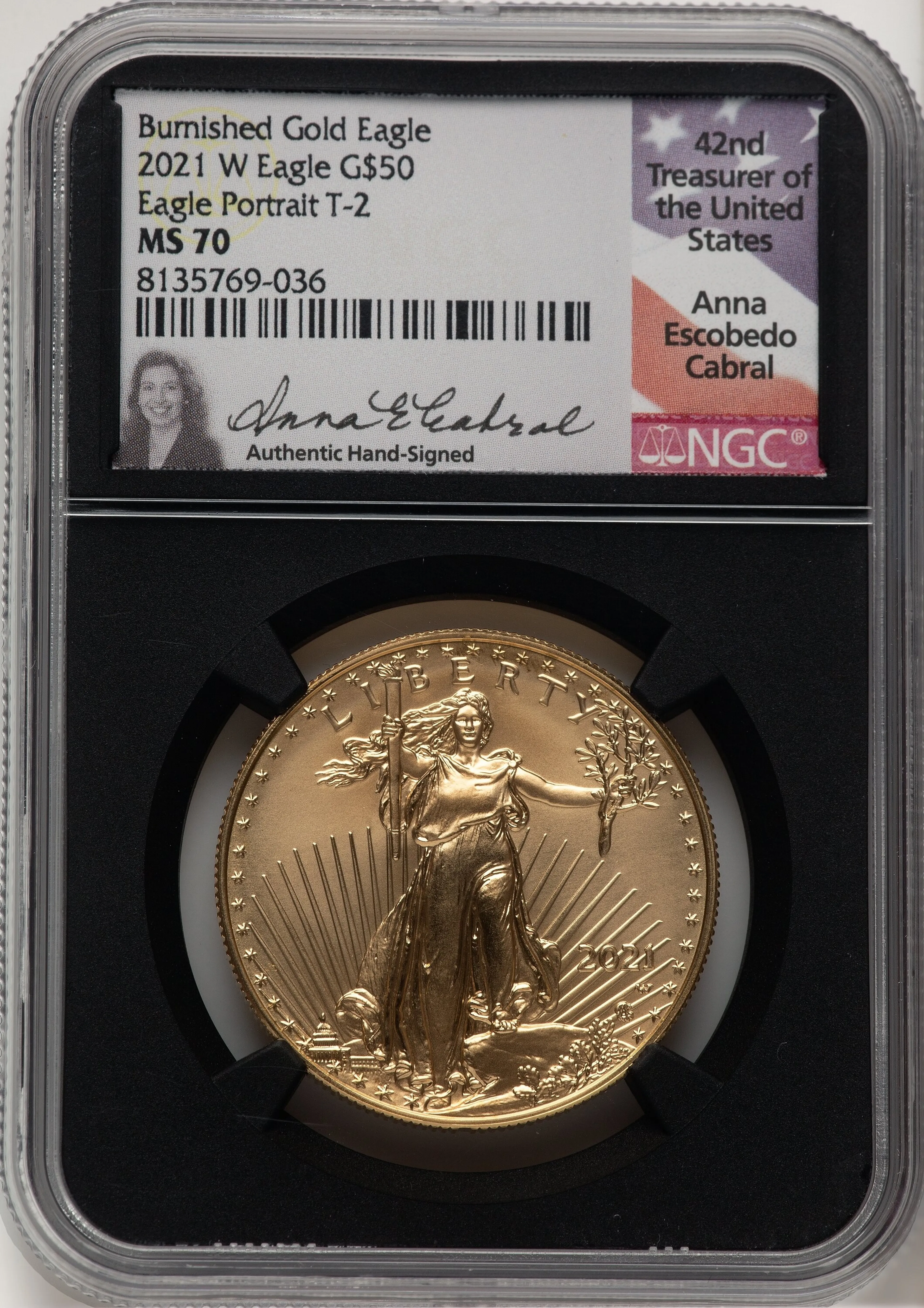 2021-W TY2 Burnished Gold Eagle 1 oz Anna Cabral Blk Core - Image 1