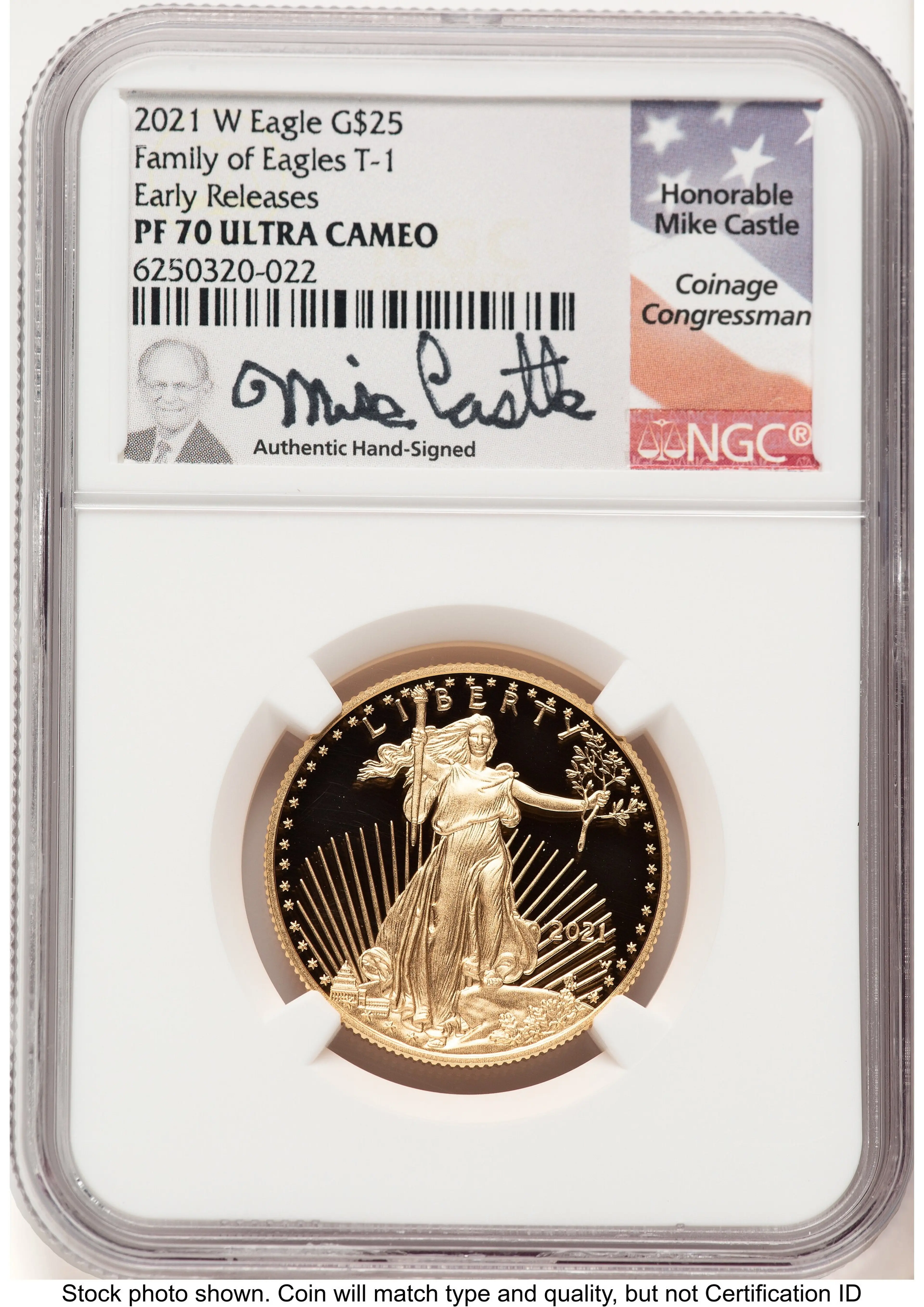 2021-W Type 1 Proof Gold Eagle 1/2 oz ER Mike Castle
