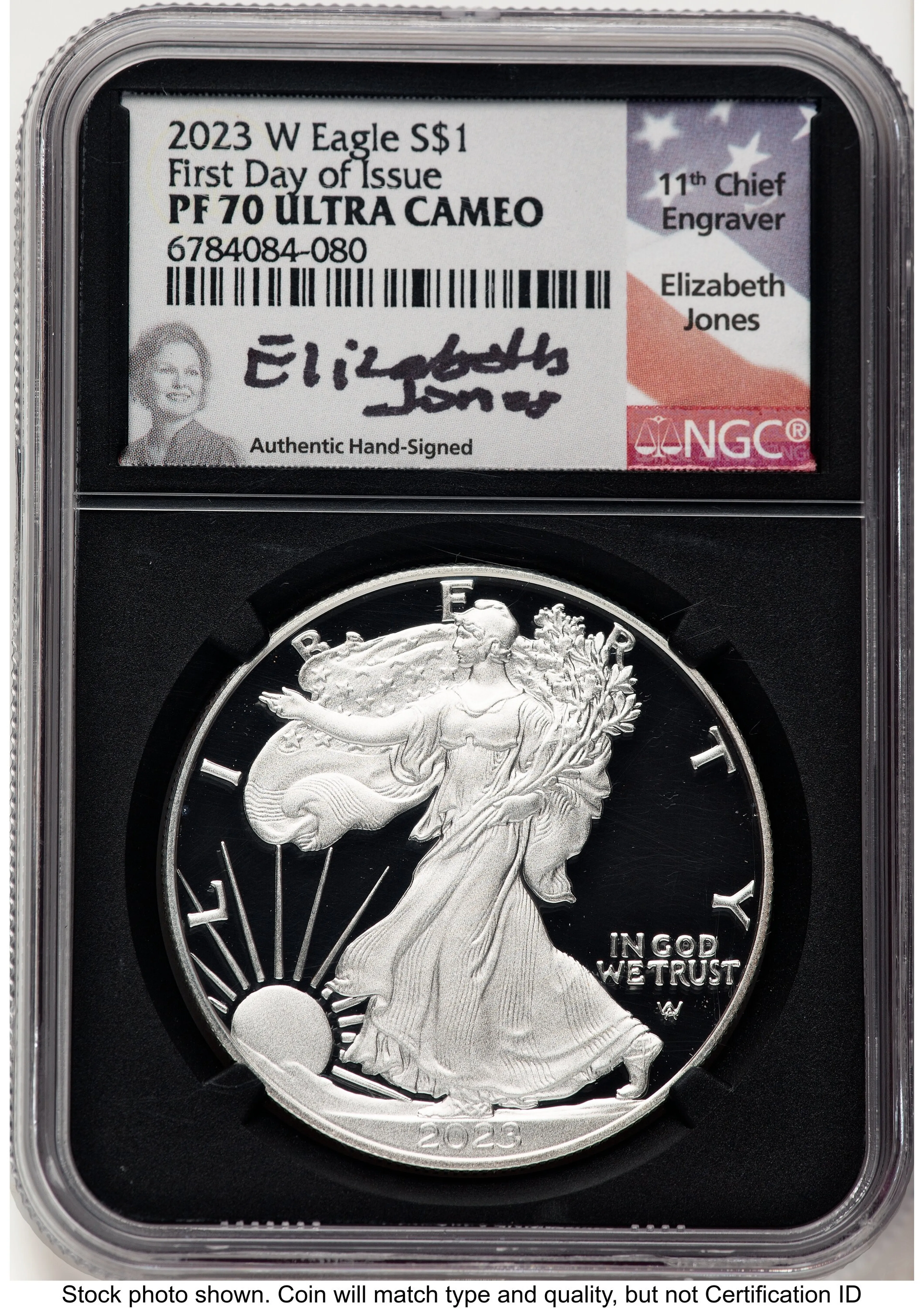 2023-W Proof Silver Eagle 1 oz FDI Elizabeth Jones Blk Core - Image 1