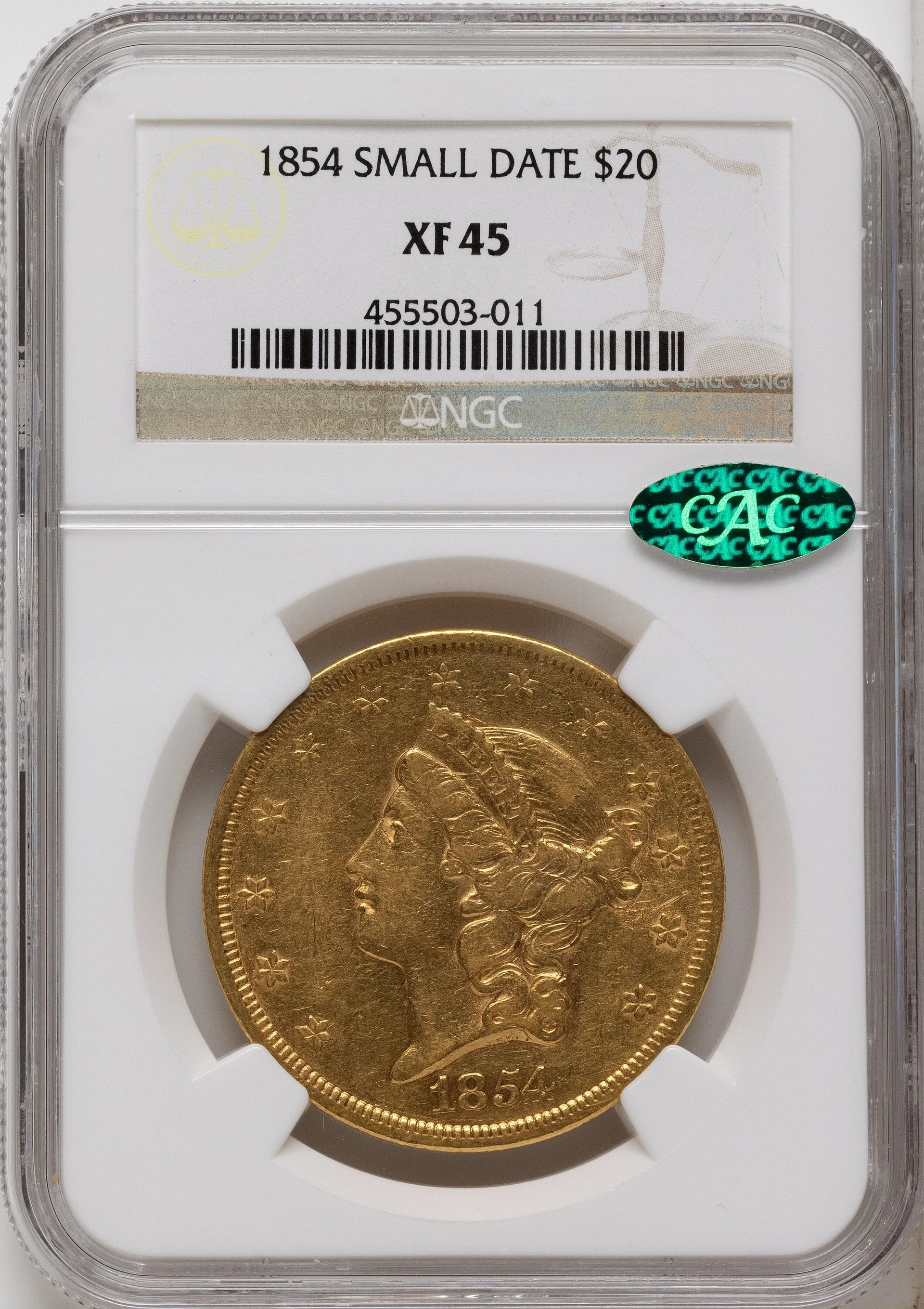 1854 $20 Small Date - 1
