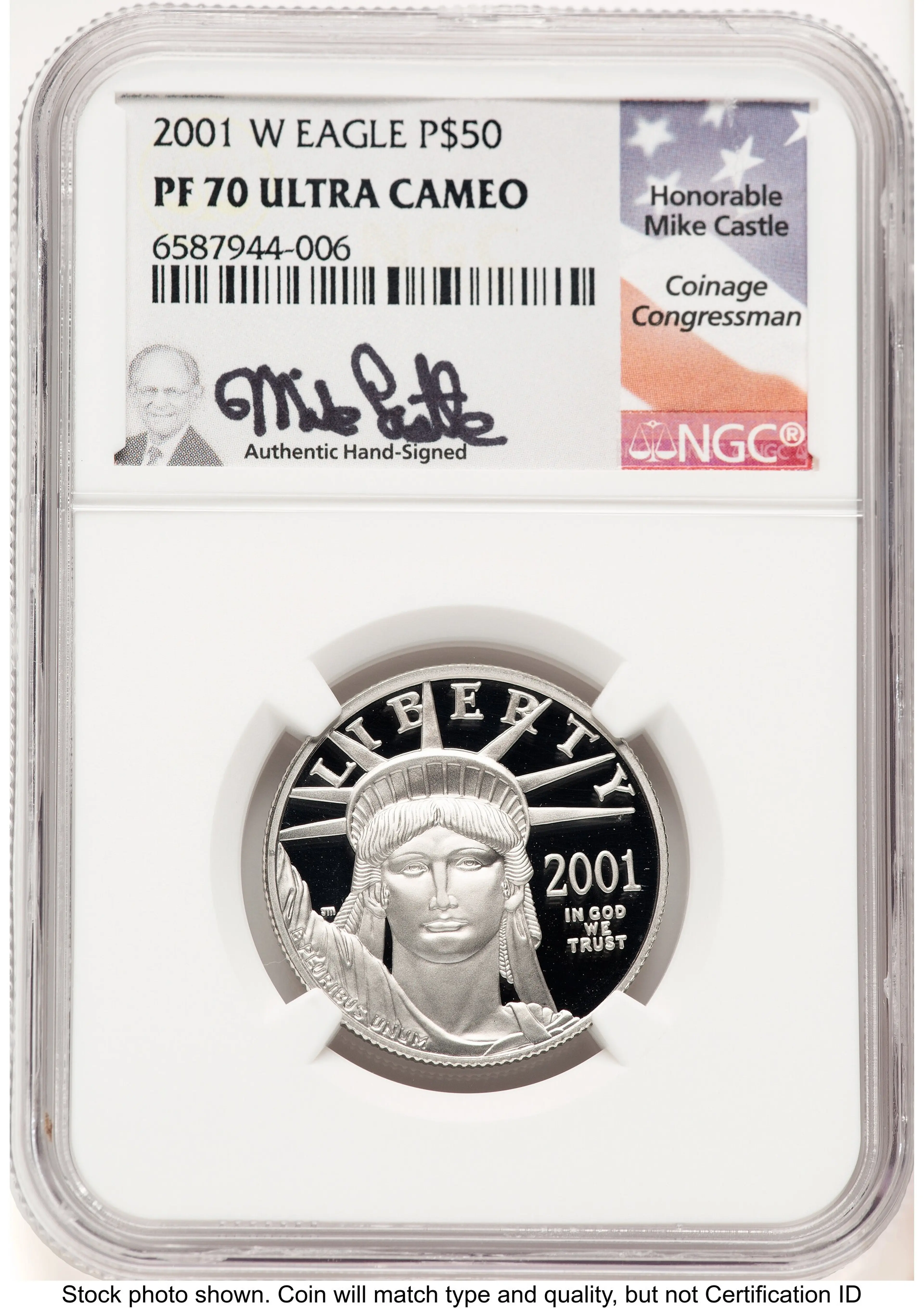 2001-W Proof Platinum Eagle 1/2 oz Mike Castle