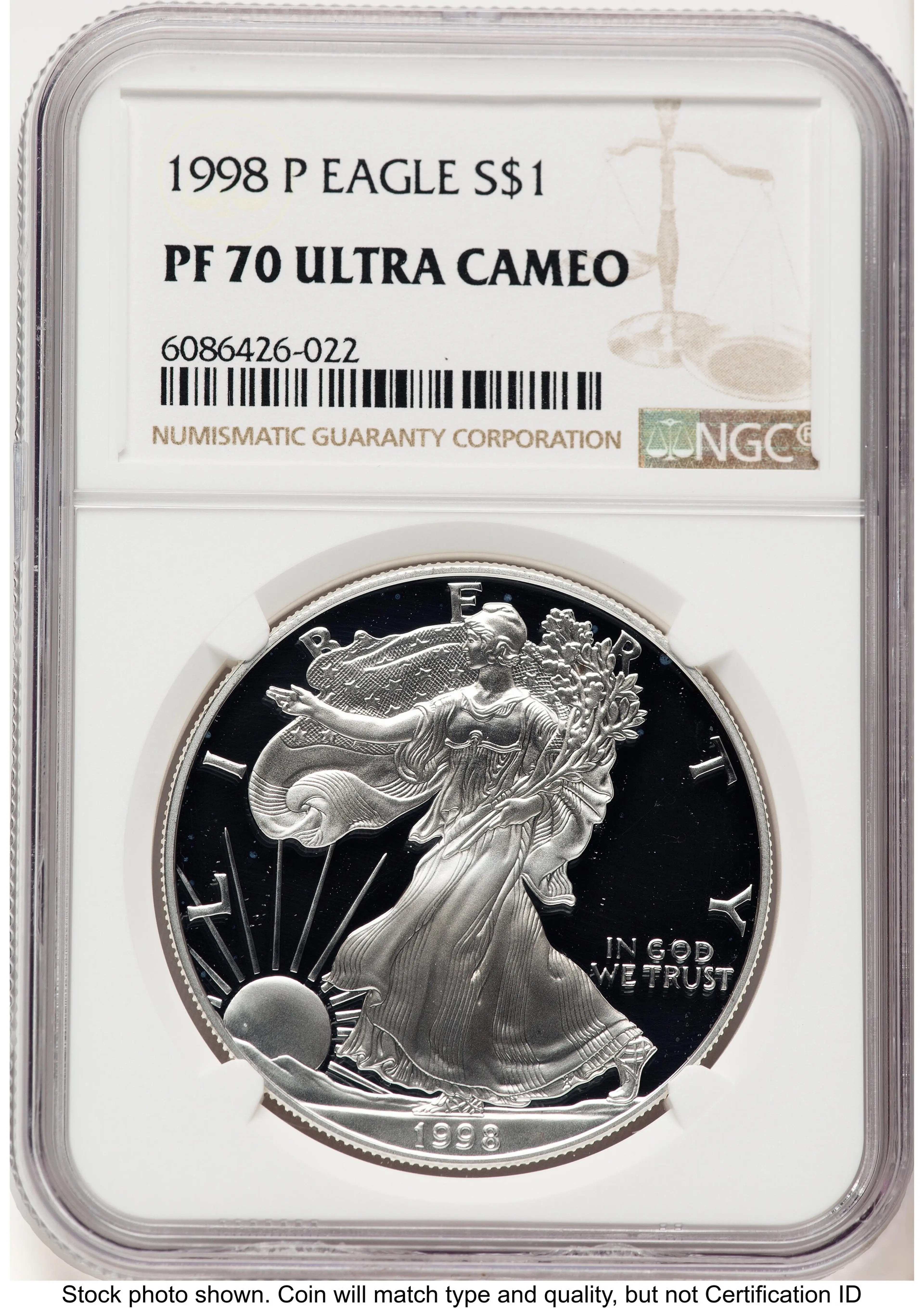 1998-P Proof Silver Eagle 1 oz Brown Label