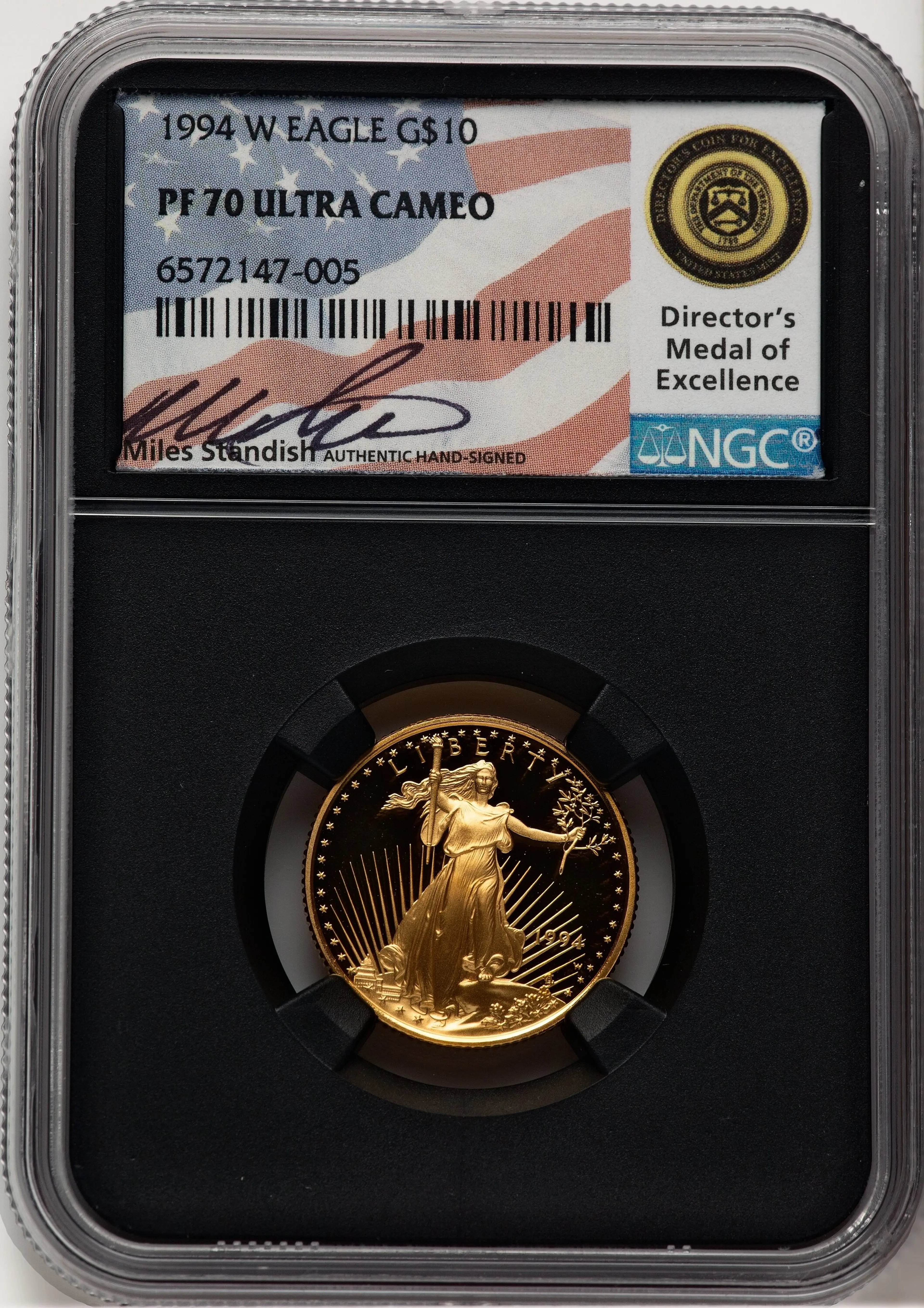 1994-W Proof Gold Eagle 1/4 oz Miles Standish Blk Core