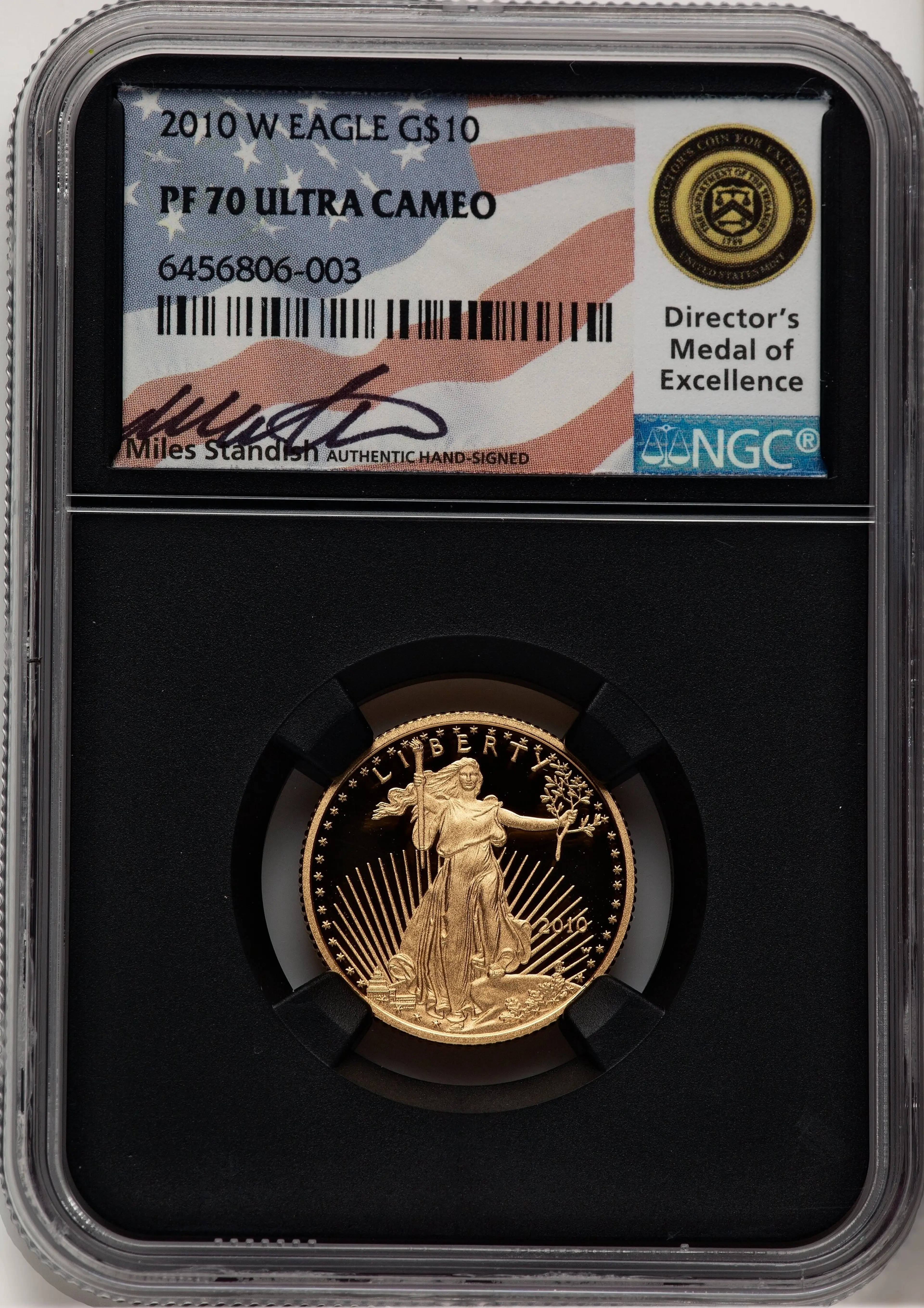 2010-W Proof Gold Eagle 1/4 oz Miles Standish Blk Core