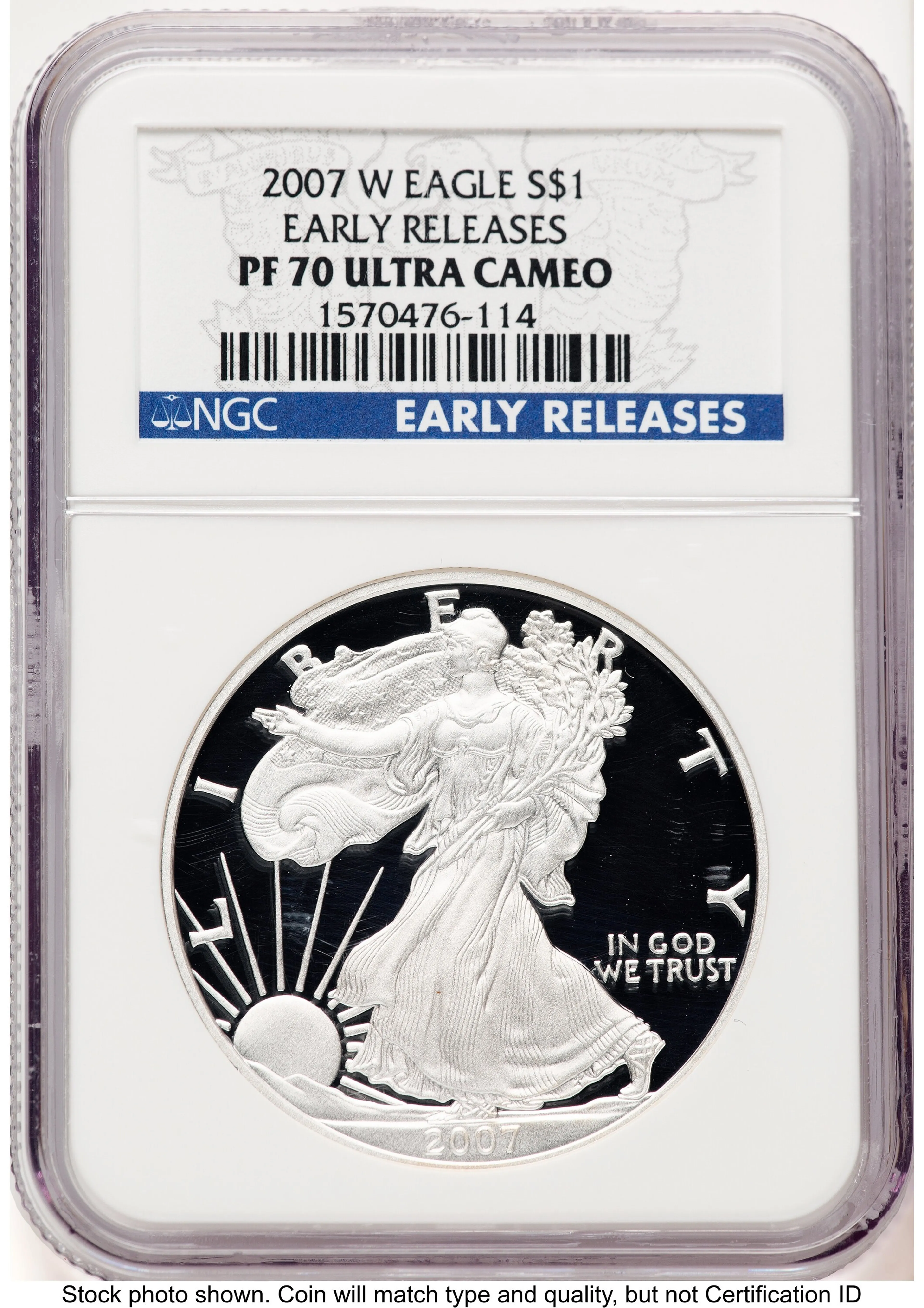 2007-W Proof Silver Eagle 1 oz ER Blue - Image 1