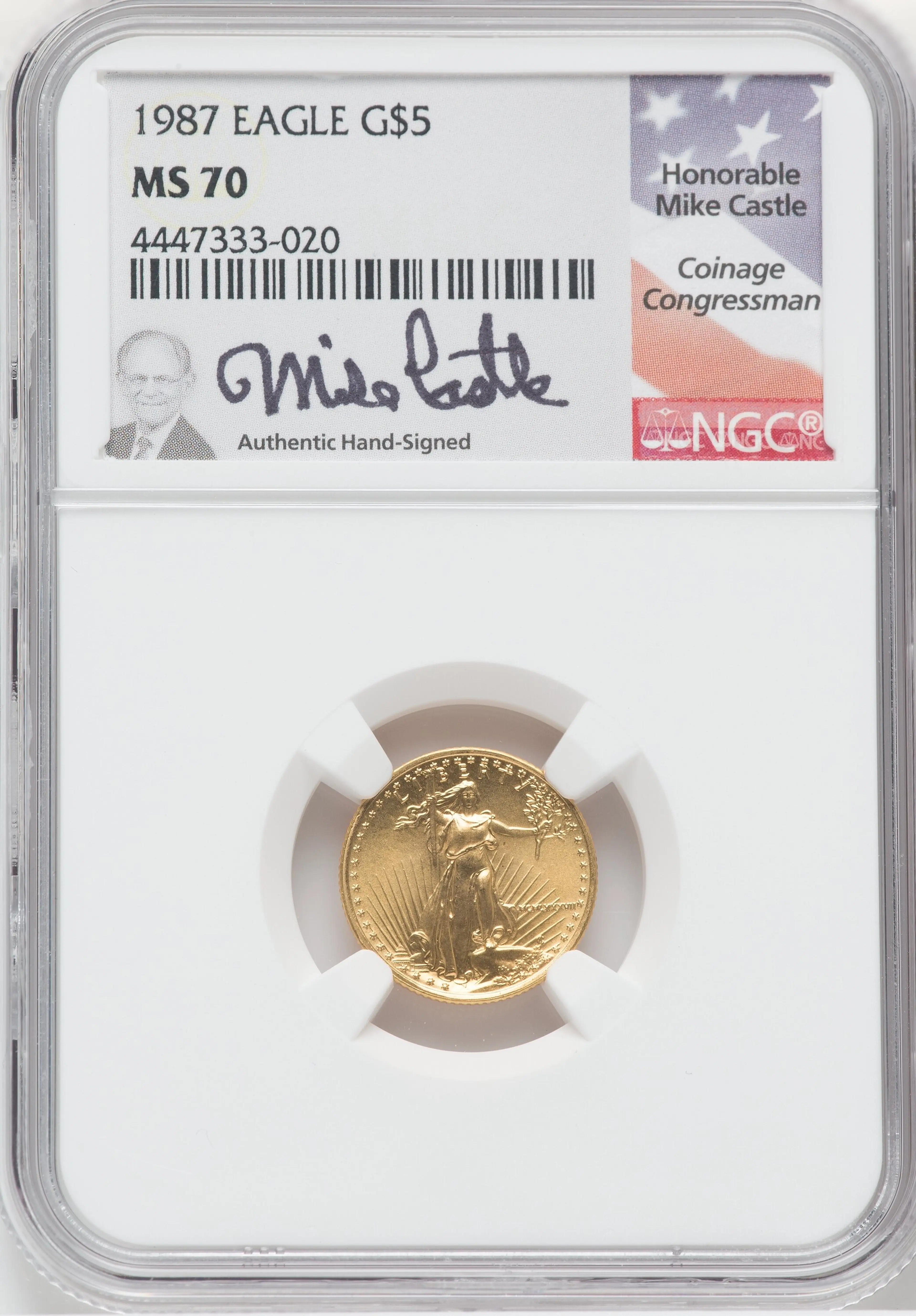 1987 $5 Tenth-Ounce Gold Eagle, MS Mike Castle