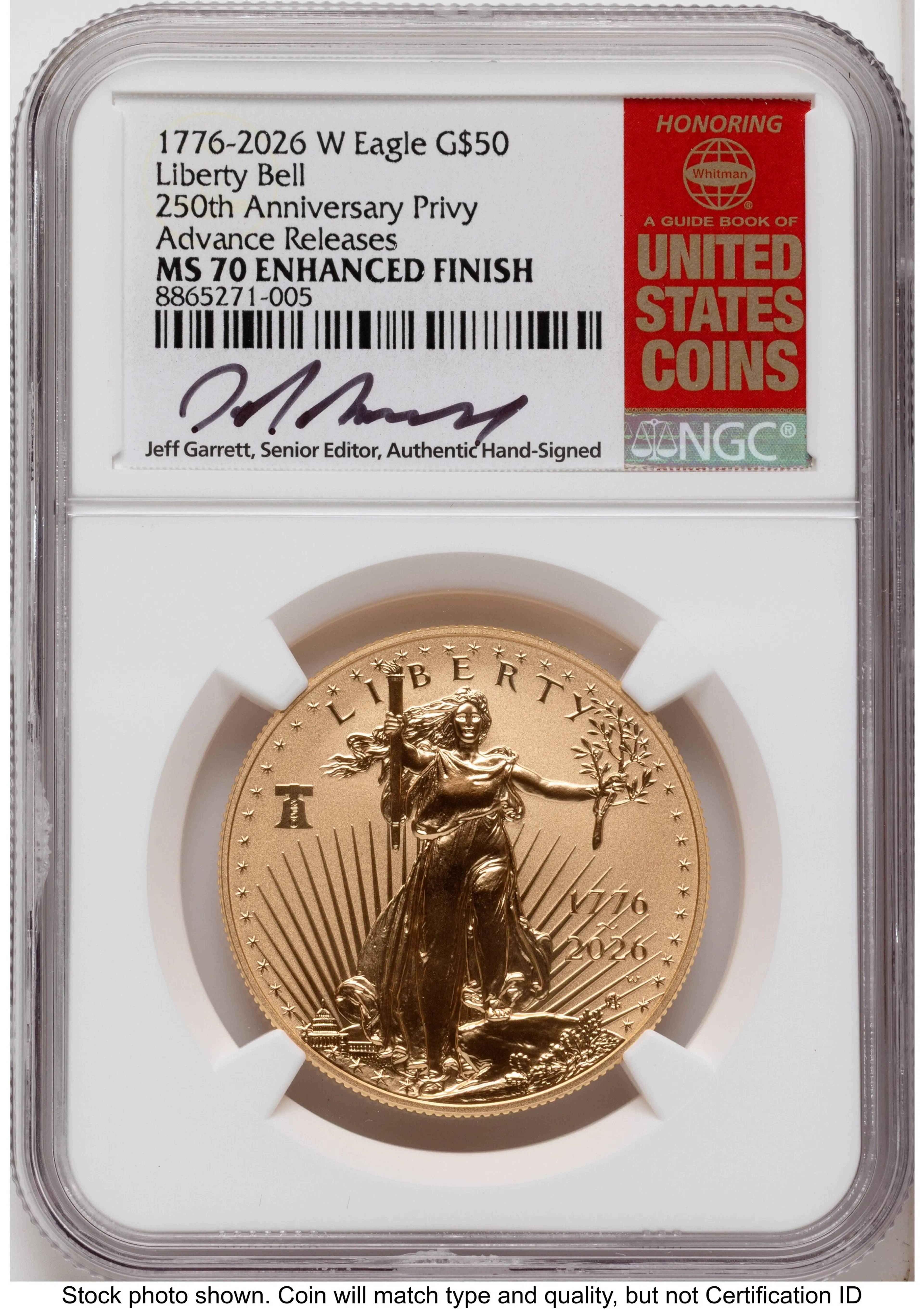 2026-W Enhanced Gold Eagle 1 oz AR Jeff Garrett Red Book