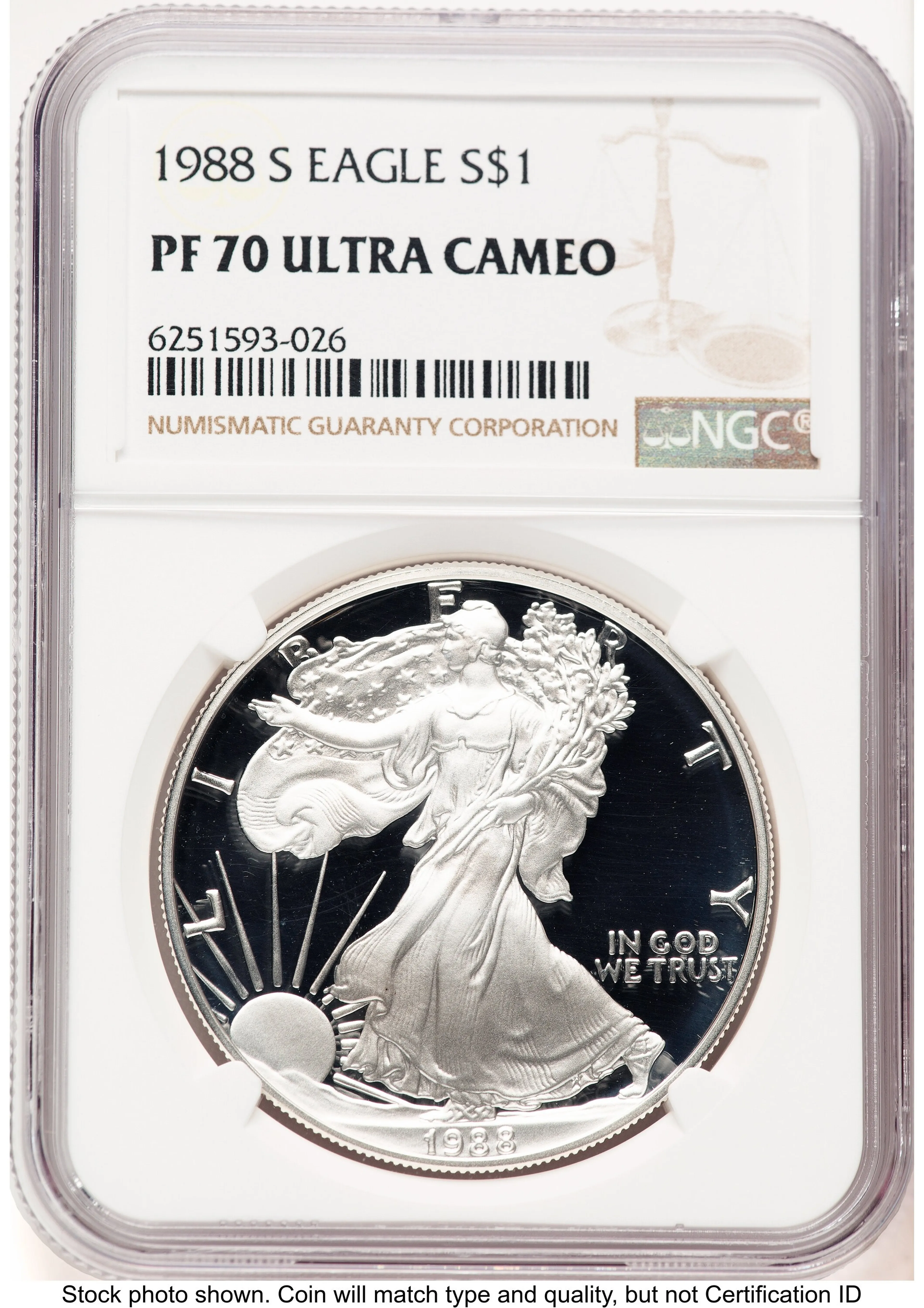 1988-S Proof Silver Eagle 1 oz Brown Label - Image 1