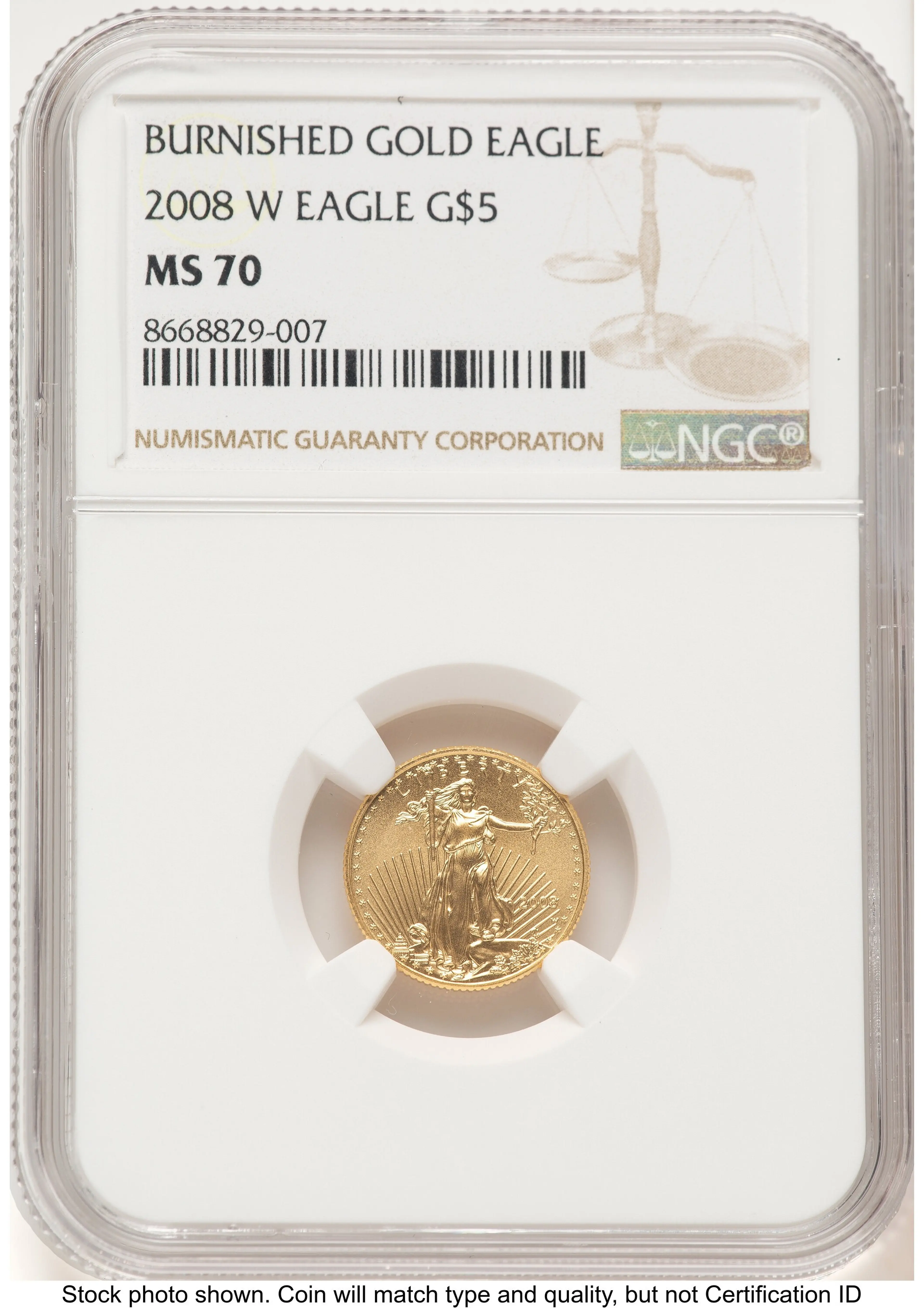 2008-W Burnished Gold Eagle 1/10 oz 0.10 oz Brown Label