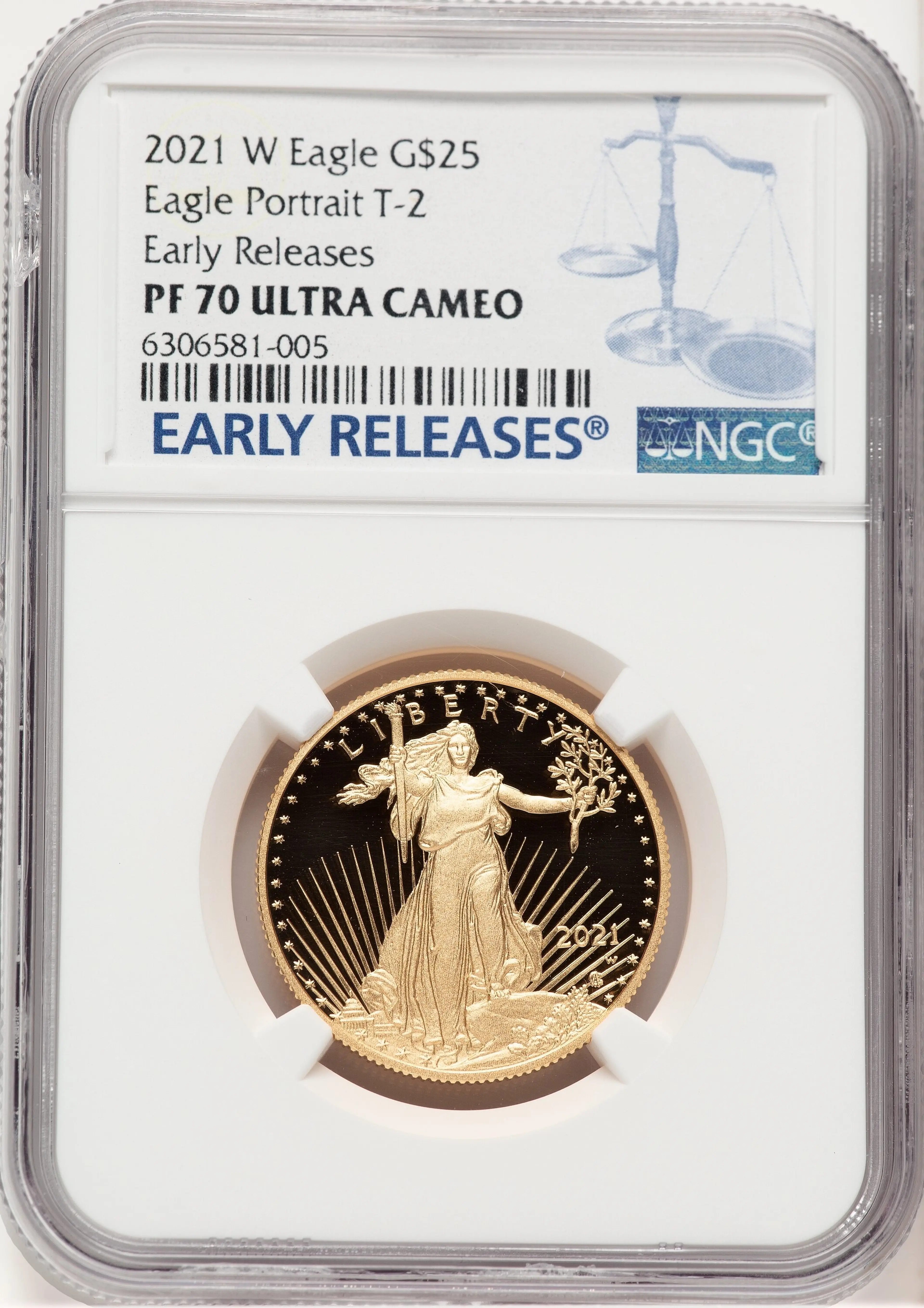 2021-W Type 2 Proof Gold Eagle 1/2 oz ER Blue