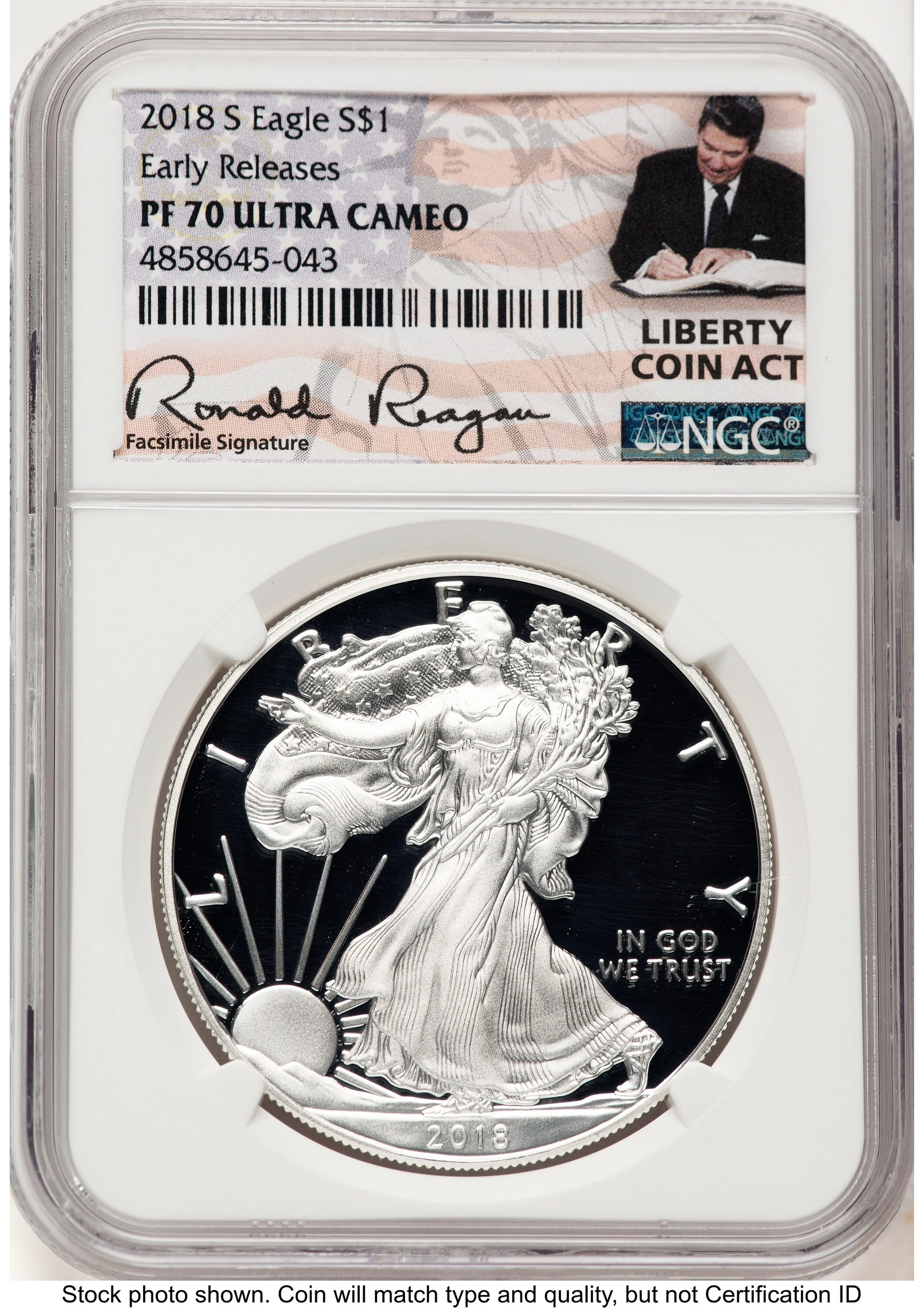 2018-S Proof Silver Eagle 1 oz ER Ronald Reagan Liberty Coin Act - Image 1