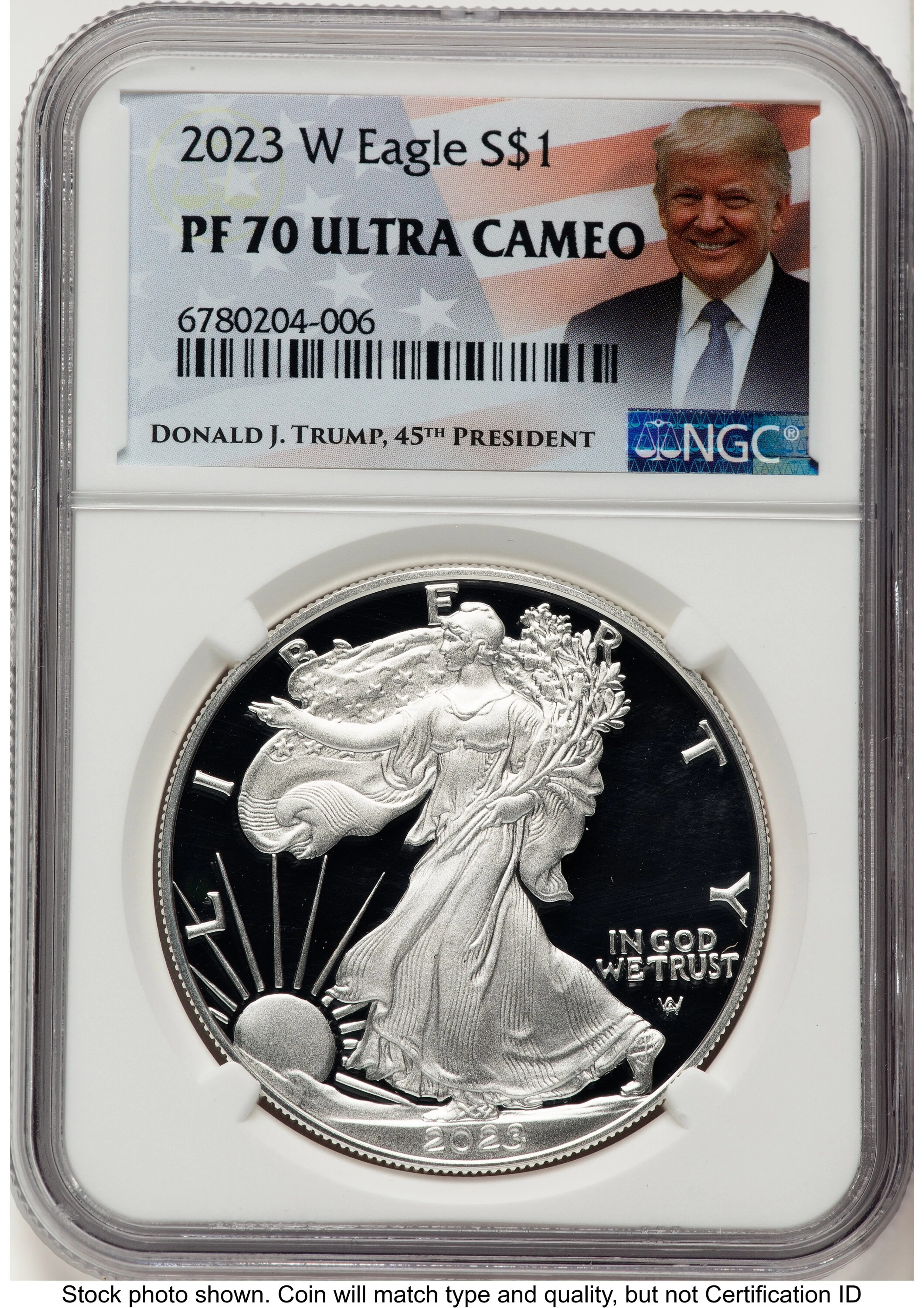 2023-W Proof Silver Eagle 1 oz Trump Label - Image 1