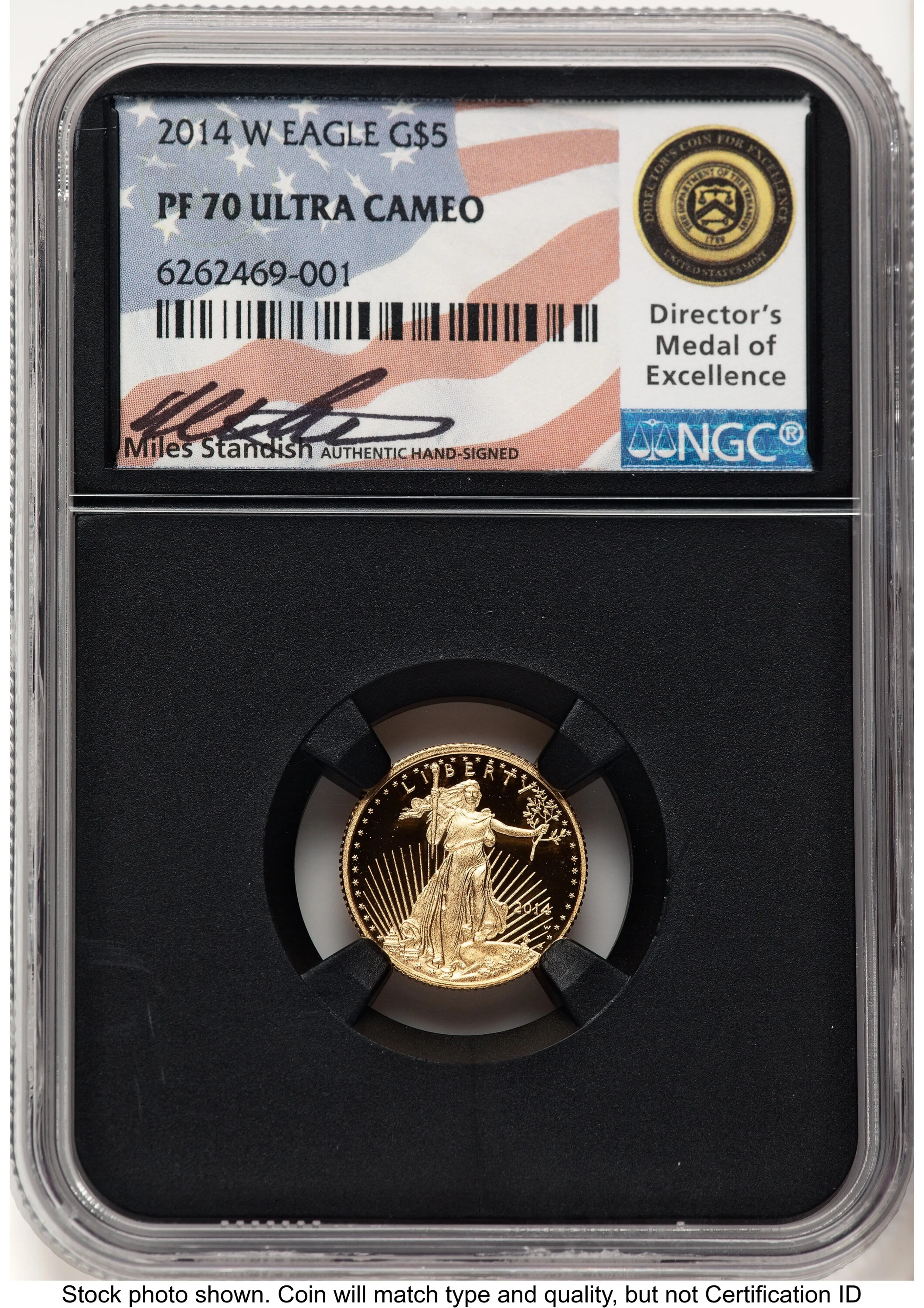 2014-W Proof Gold Eagle 1/10 oz Miles Standish Blk Core