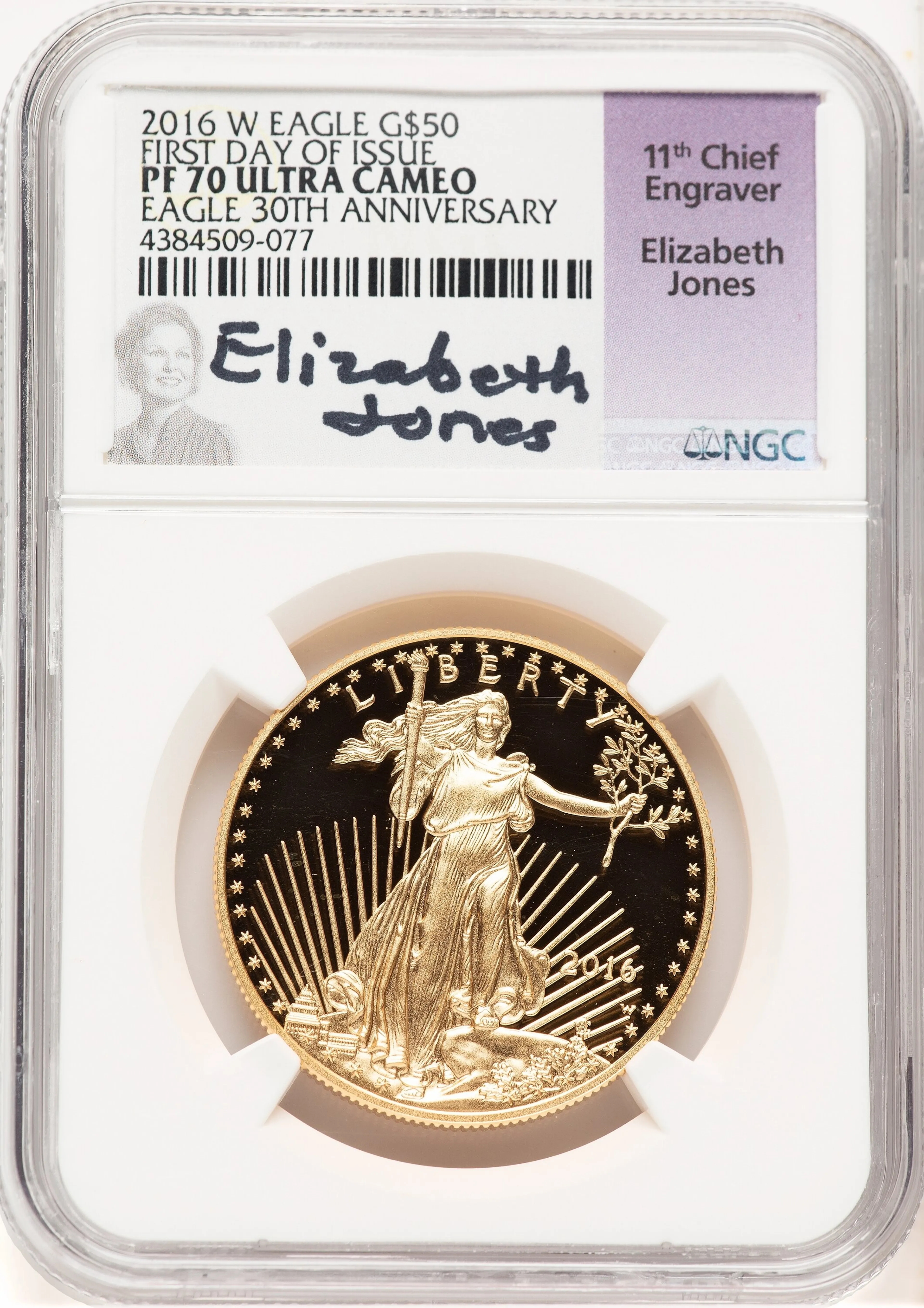 2016-W Proof Gold Eagle 1 oz FDI Elizabeth Jones - Image 1