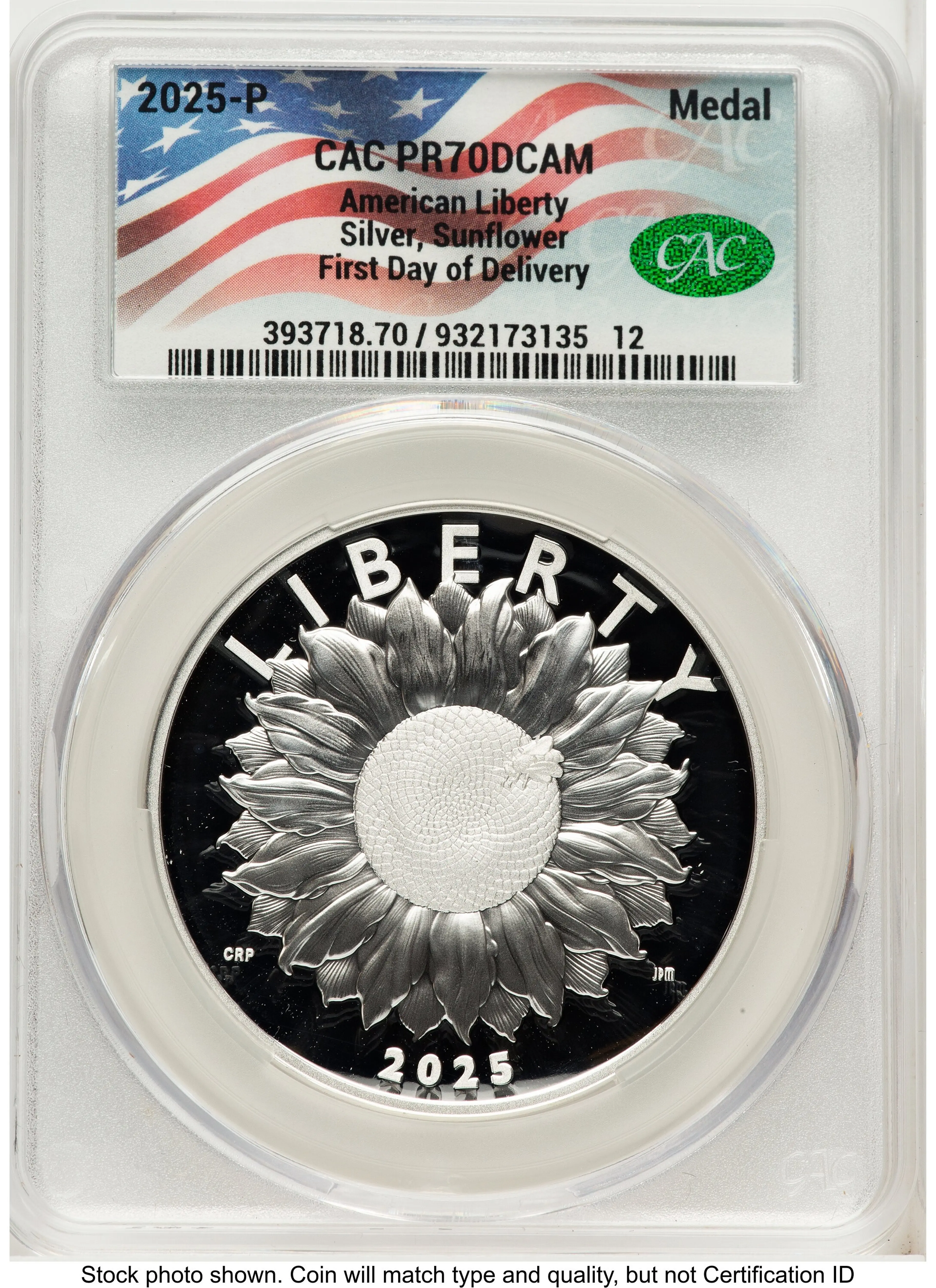 2025-P Silver American Liberty High Relief Medal First Day of Delivery Flag Label