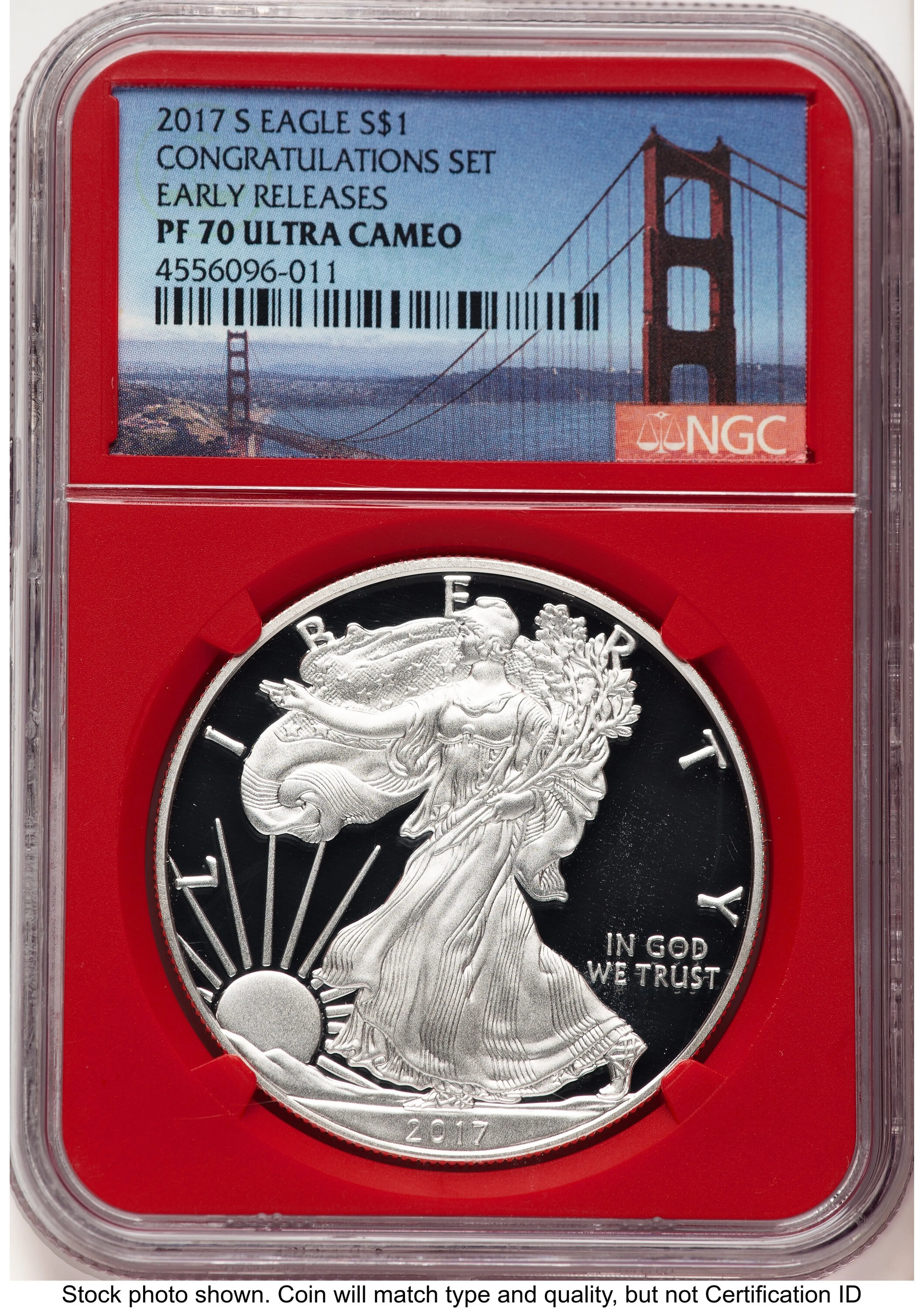 2017-S Proof Silver Eagle Congratulations Set 1 oz ER San Francisco Bridge Label Red Core - Image 1
