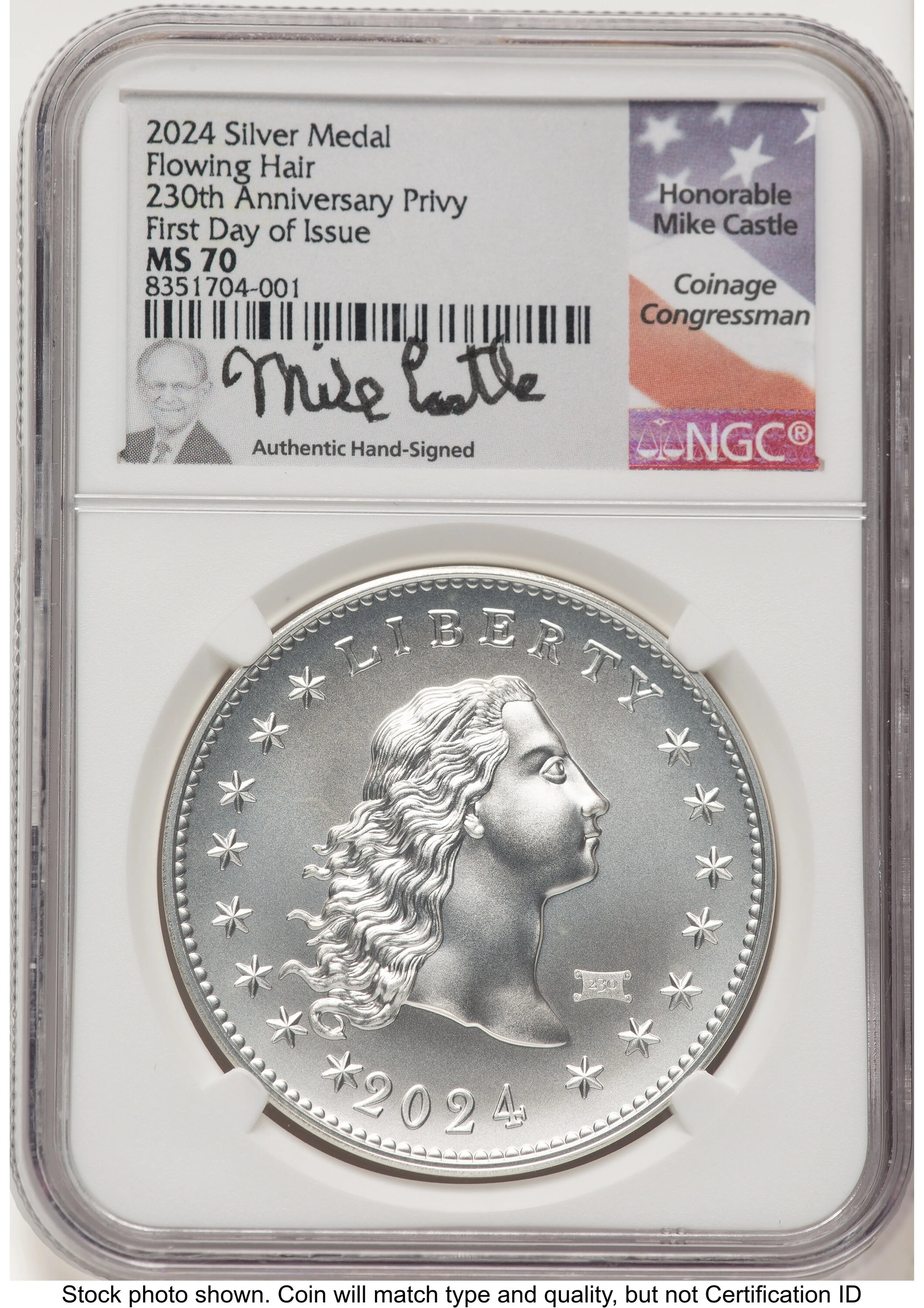 2024-(P) Silver 230th Anniversary Flowing Hair Medal Privy Mark FDI Mike Castle