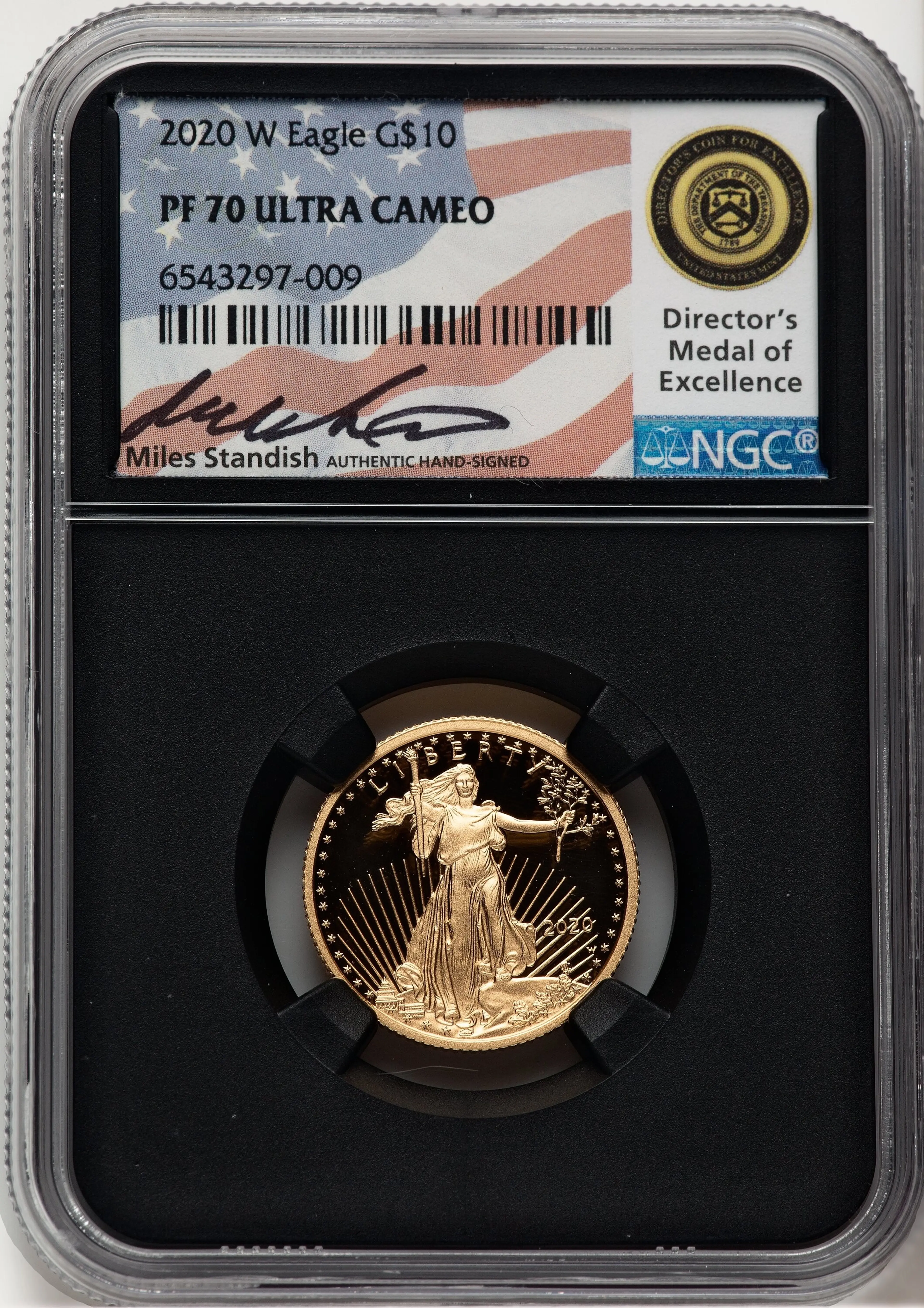 2020-W Proof Gold Eagle 1/4 oz Miles Standish Blk Core