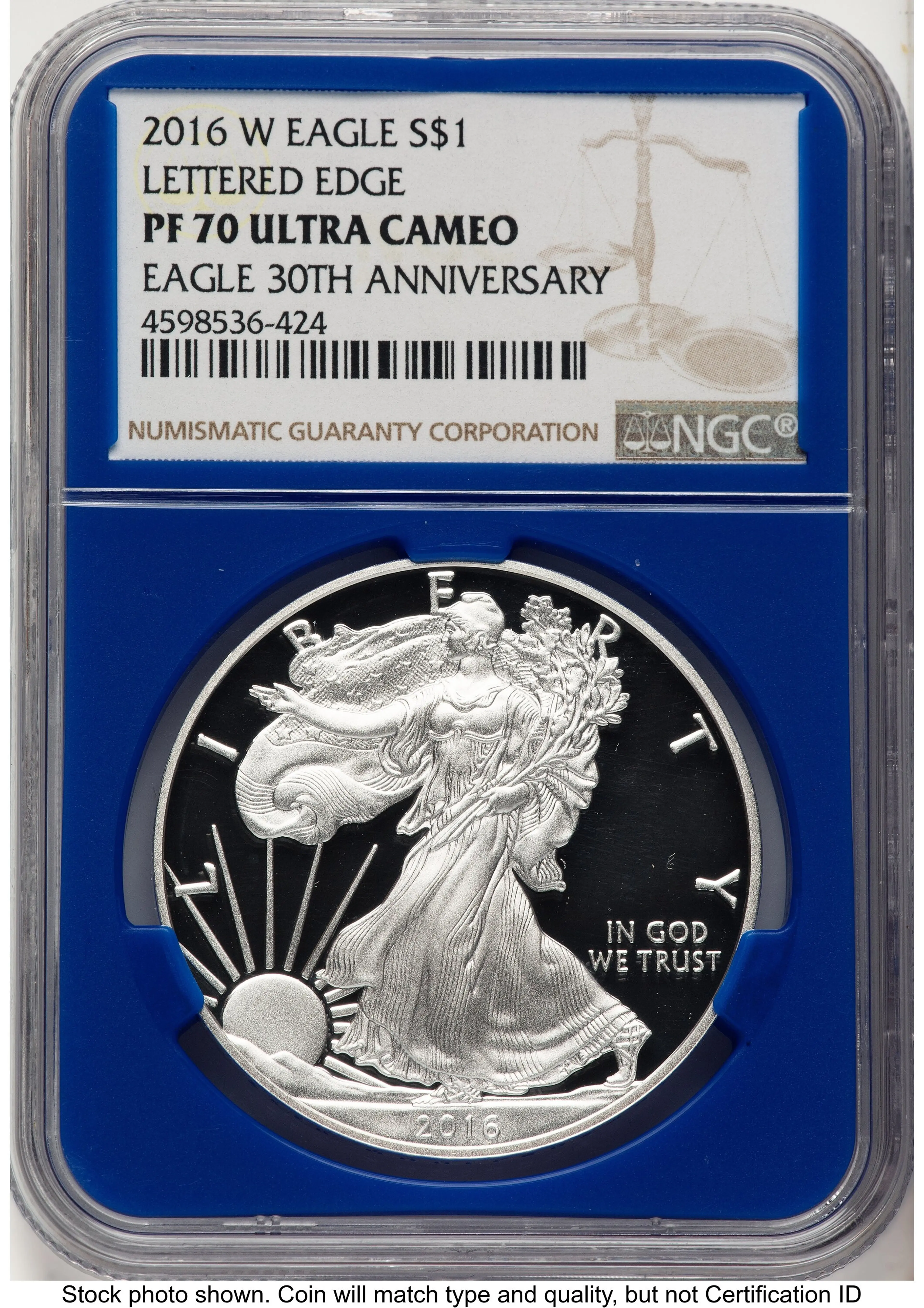 2016-W Proof Silver Eagle 1 oz Brown Label Blue Core