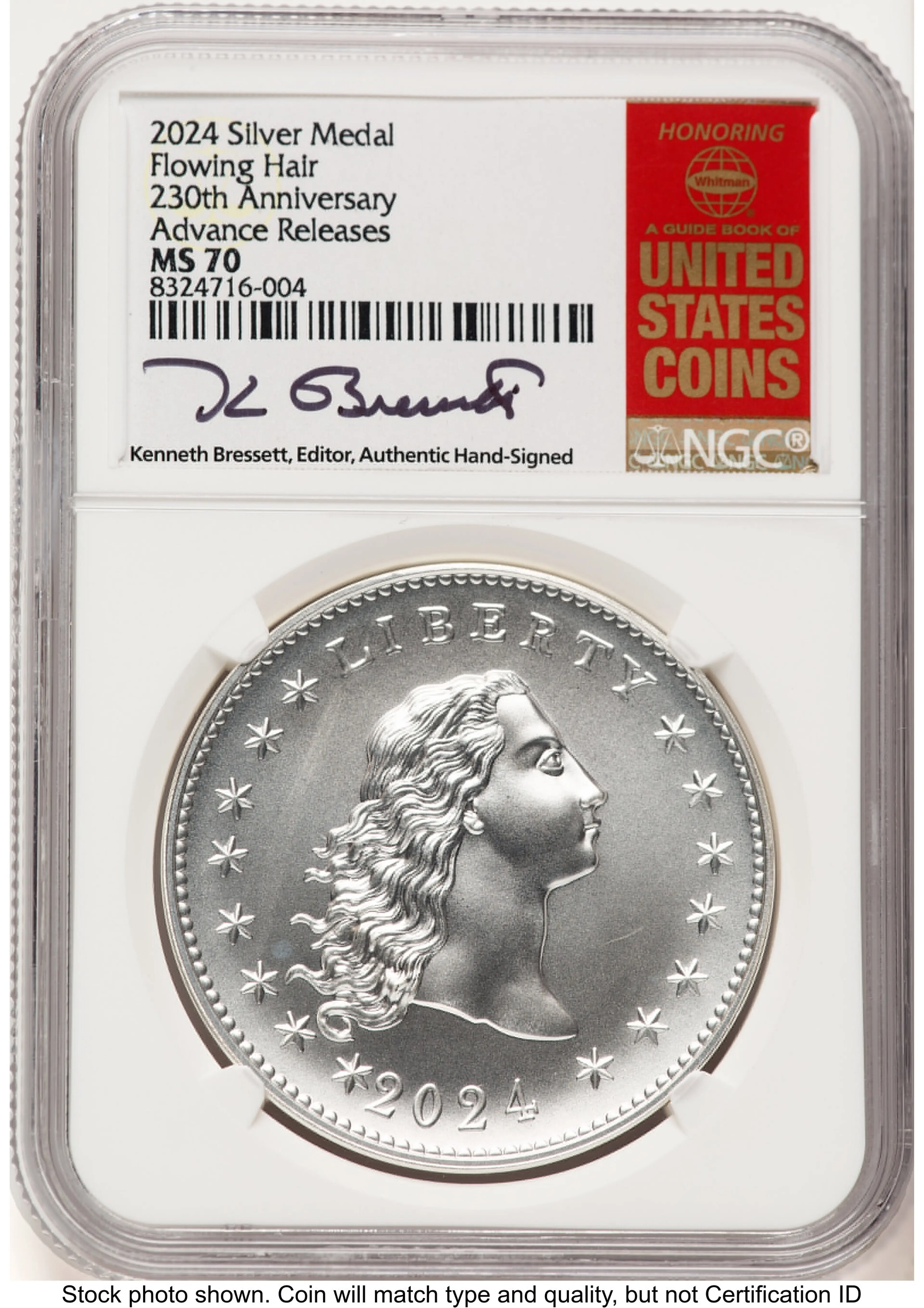 2024-(P) Silver 230th Anniversary Flowing Hair Medal AR Kenneth Bressett Red Book