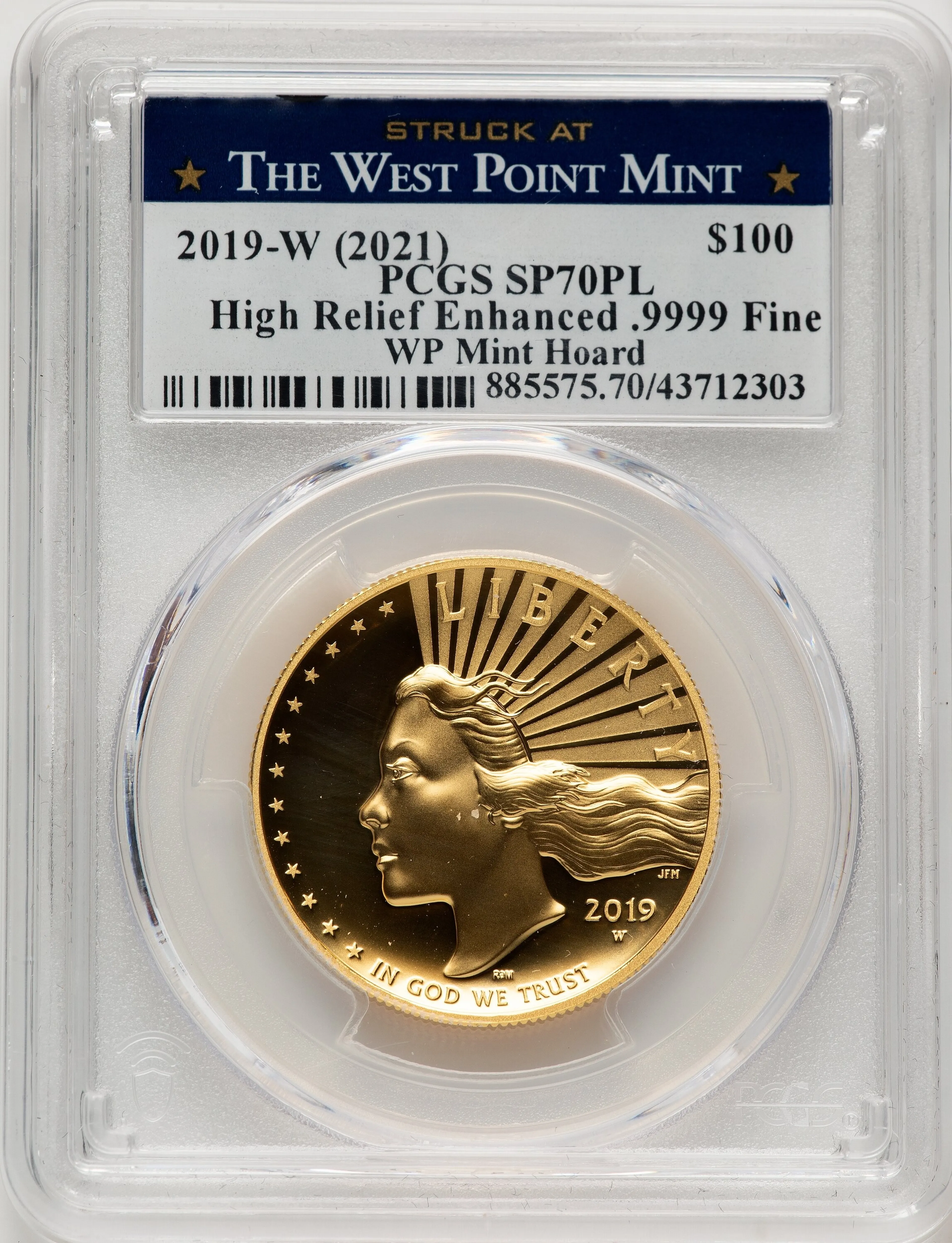 2019-W G$100 American Liberty High Relief, Enhanced, PL WP Mint Hoard Struck at West Point Label - Image 1